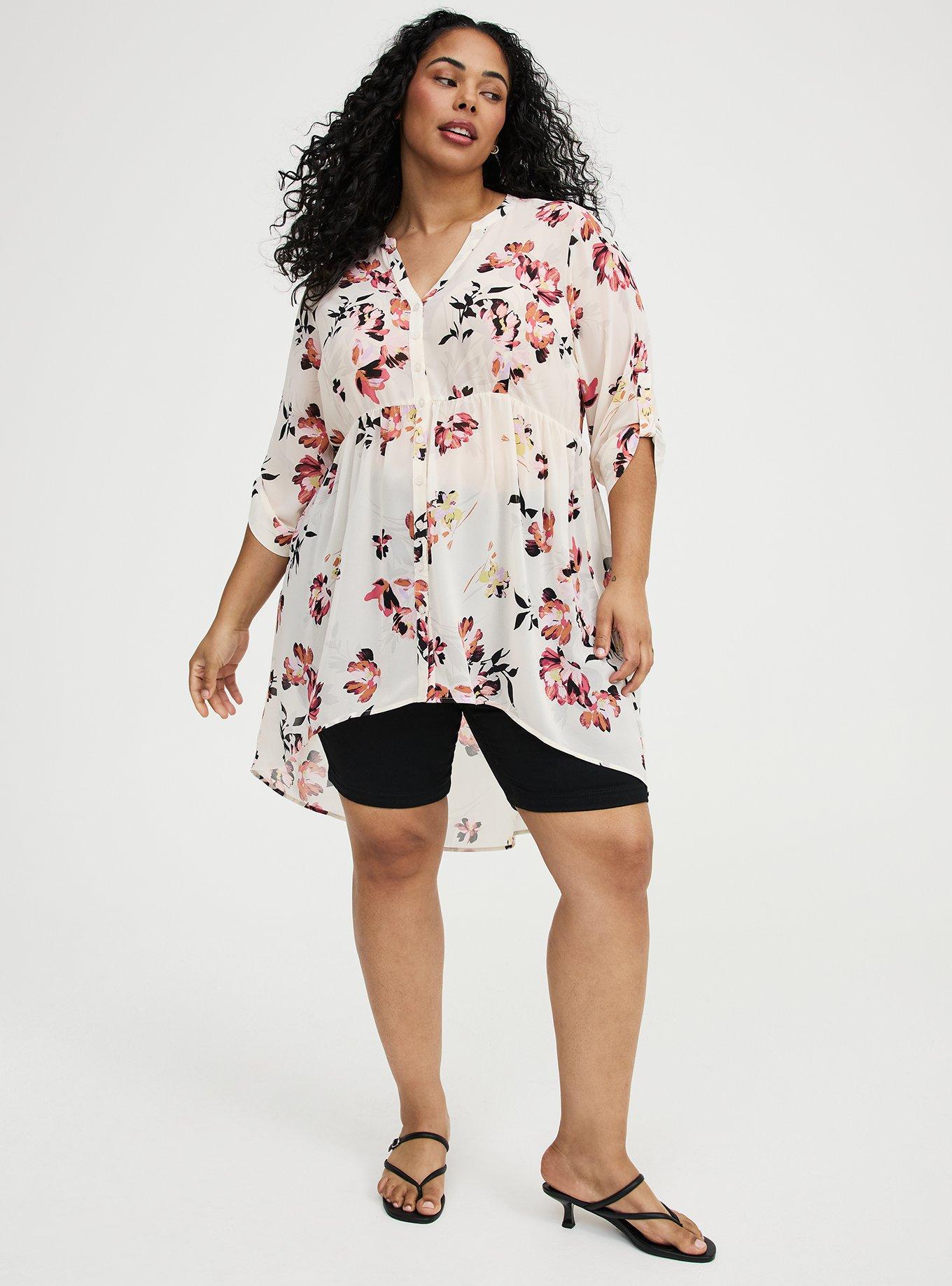 Lexie Babydoll Hi-Low Tunic Top, NEW SWOOP FLORAL PRISTIN, alternate