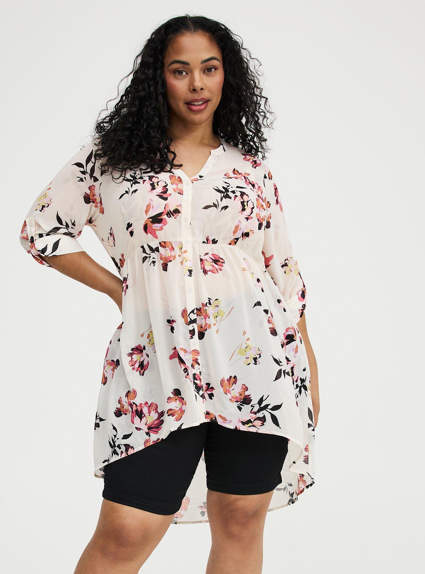 Lexie Babydoll Hi-Low Tunic Top, NEW SWOOP FLORAL PRISTIN, alternate