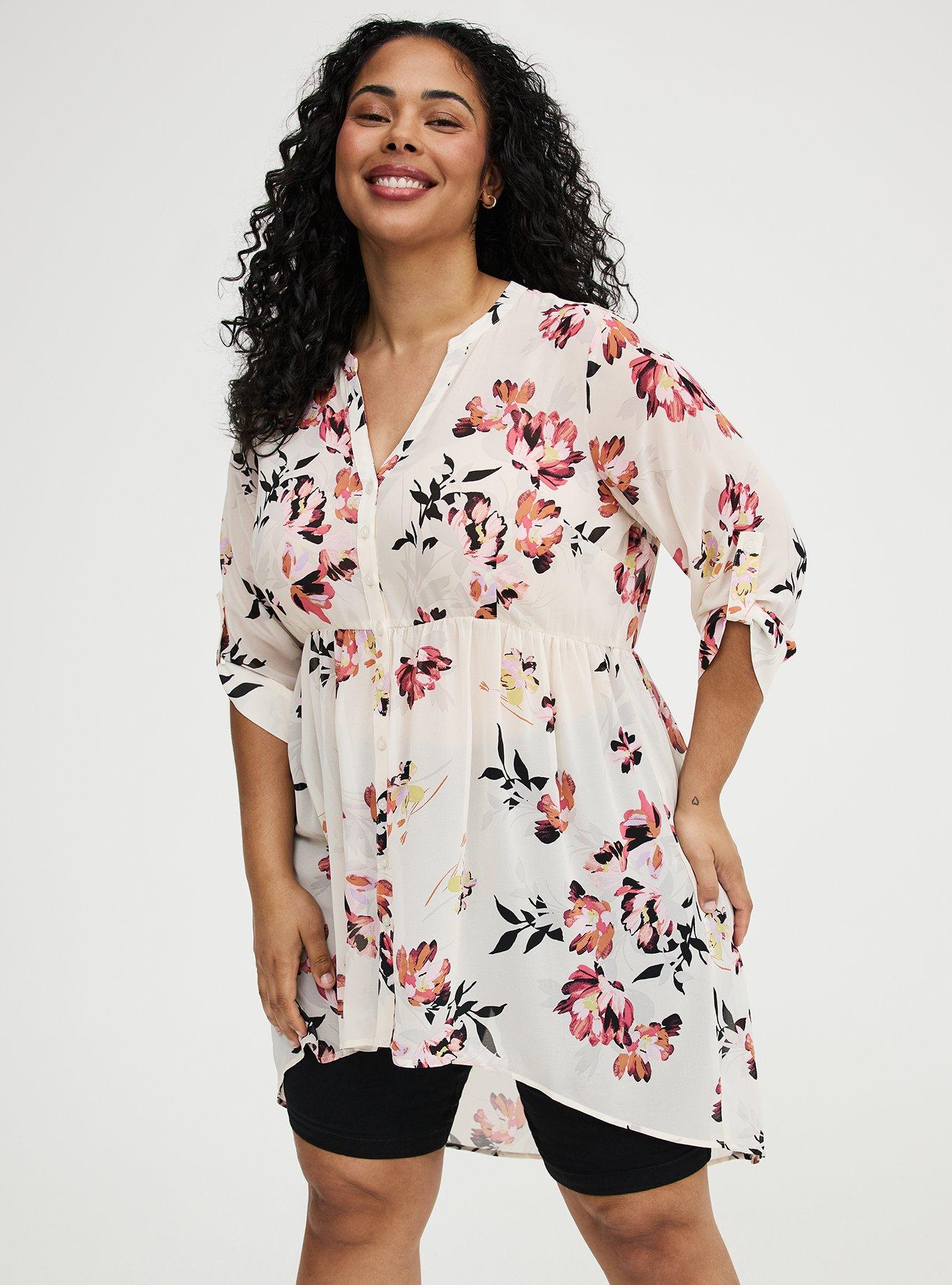 Lexie Babydoll Hi-Low Tunic Top, NEW SWOOP FLORAL PRISTIN, alternate