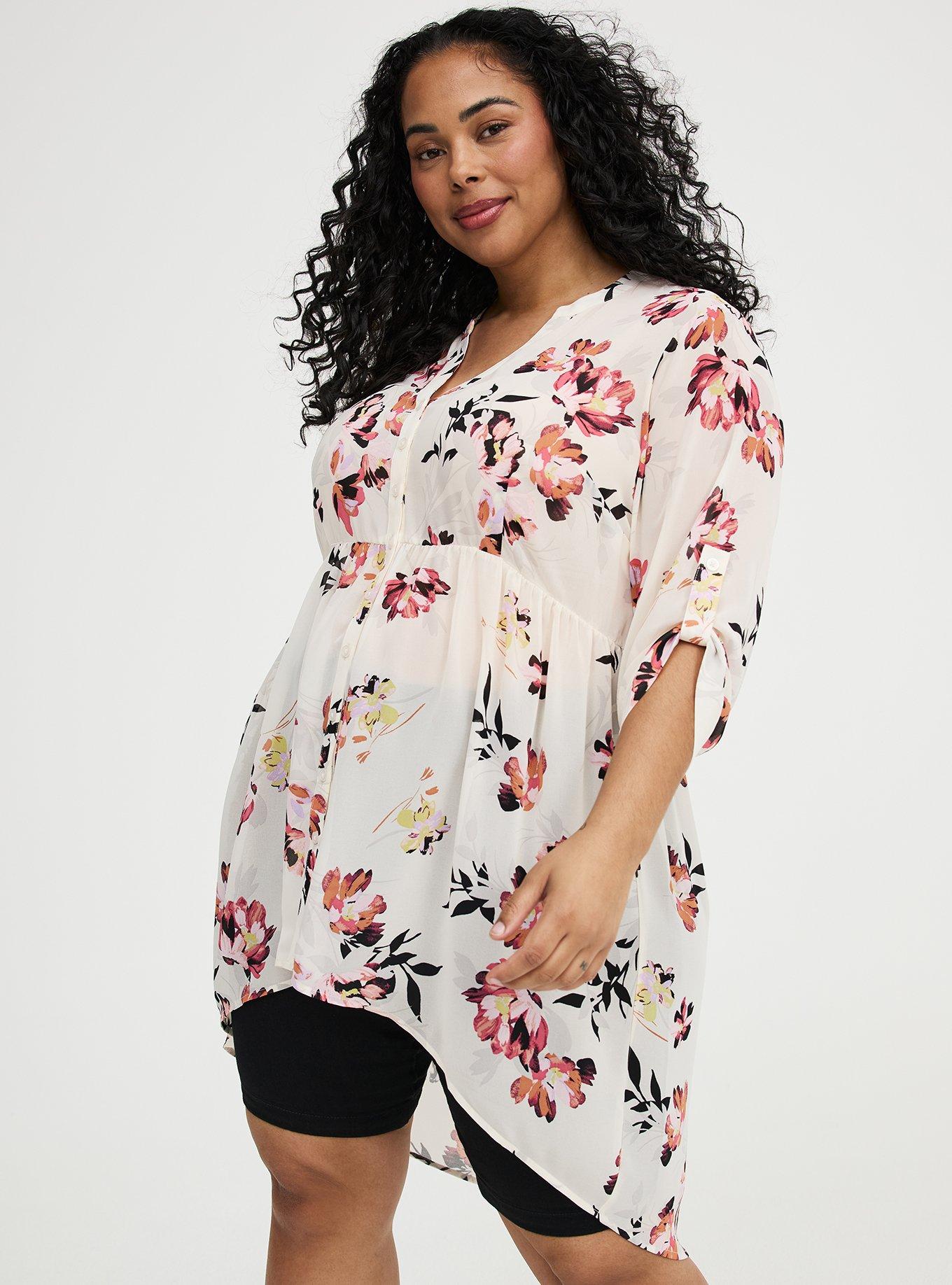 Lexie Babydoll Hi-Low Tunic Top, NEW SWOOP FLORAL PRISTIN, hi-res