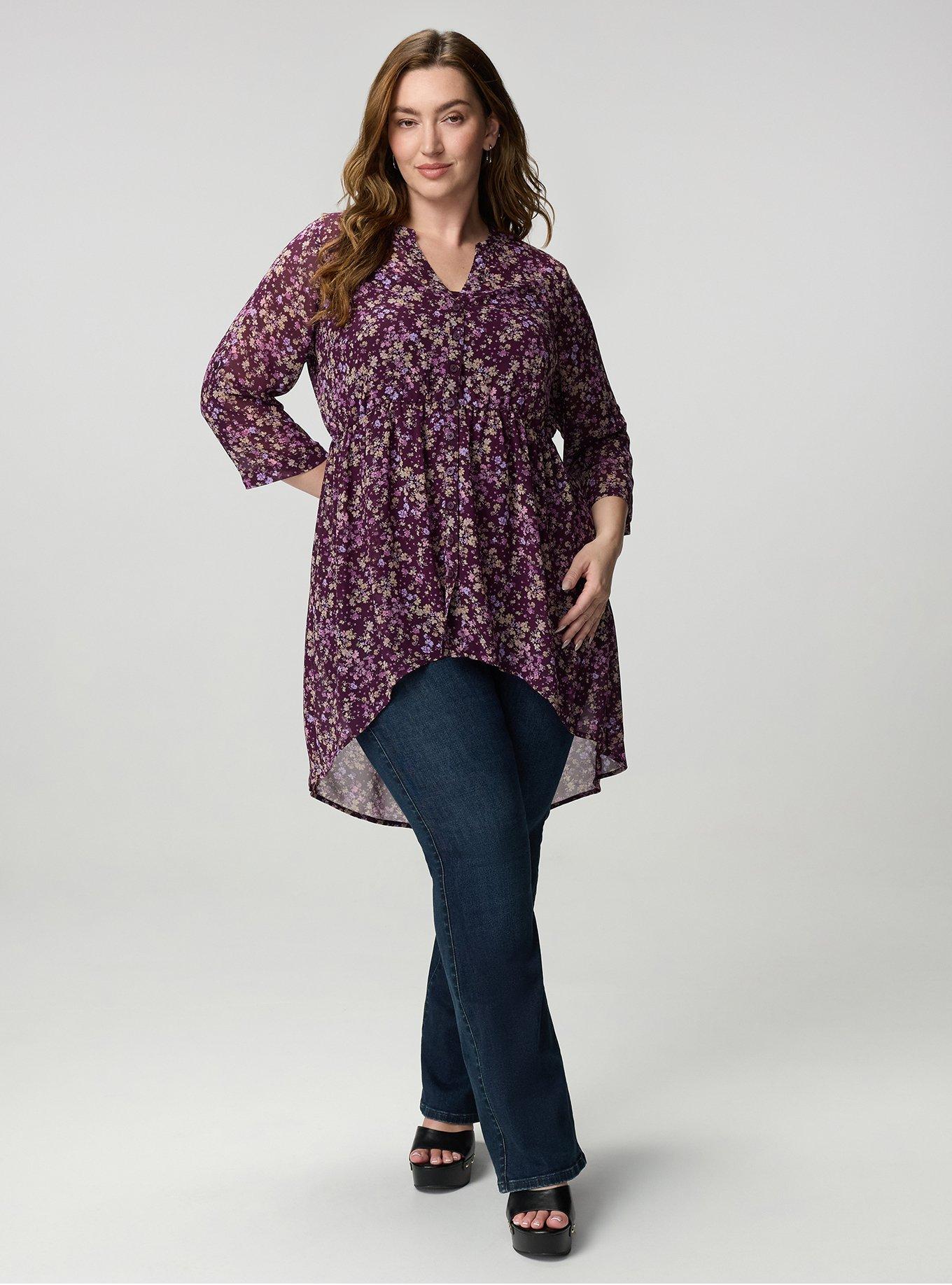 Lexie Hi-Low Tunic Babydoll Top, MAEVE DITSY FLORAL PLUM, alternate