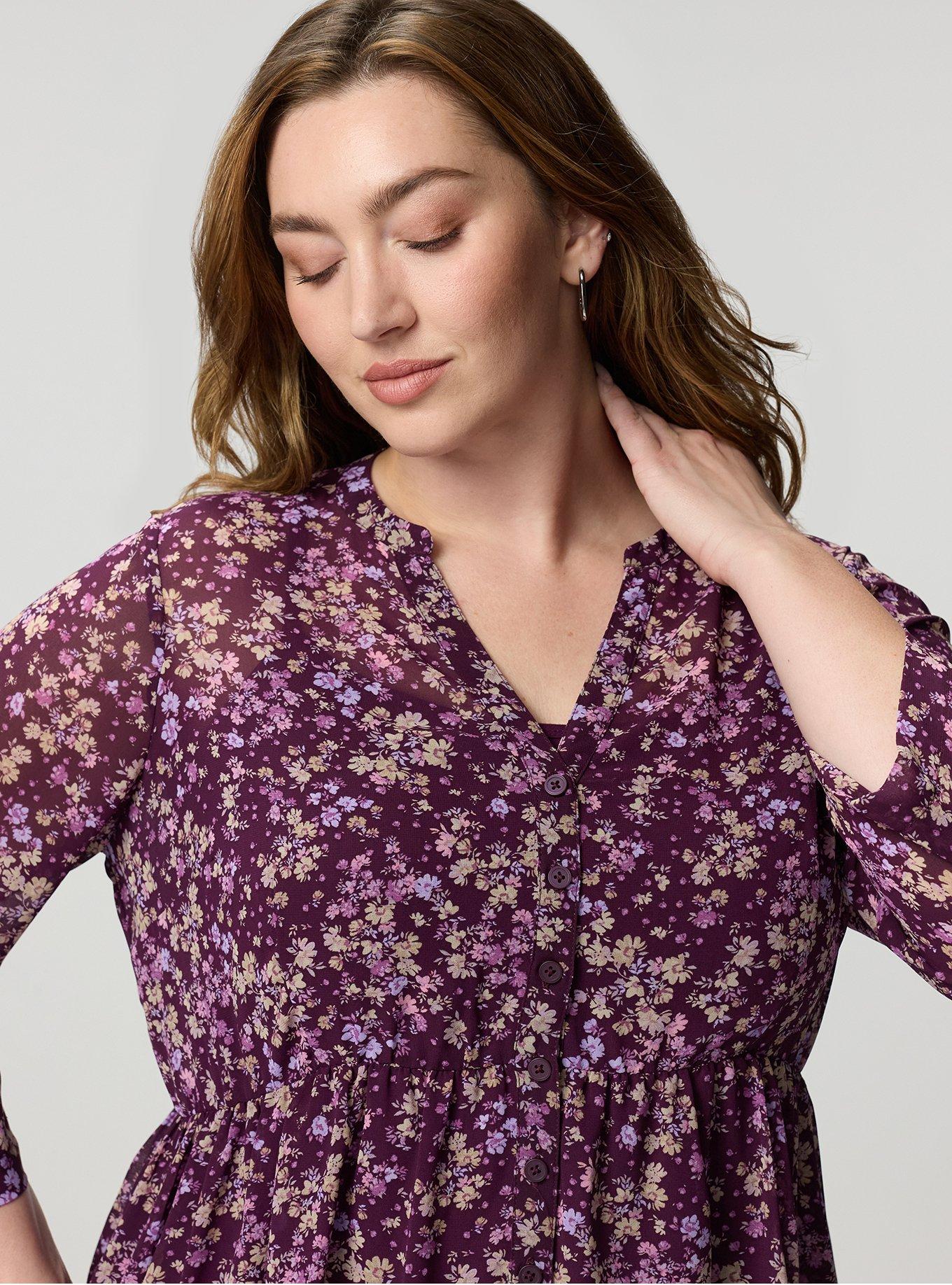 Lexie Hi-Low Tunic Babydoll Top, MAEVE DITSY FLORAL PLUM, alternate