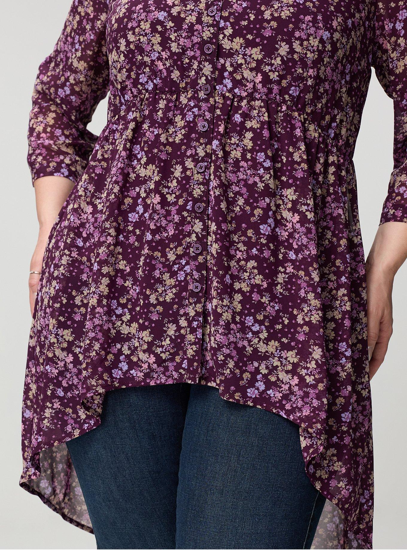 Lexie Hi-Low Tunic Babydoll Top, MAEVE DITSY FLORAL PLUM, alternate