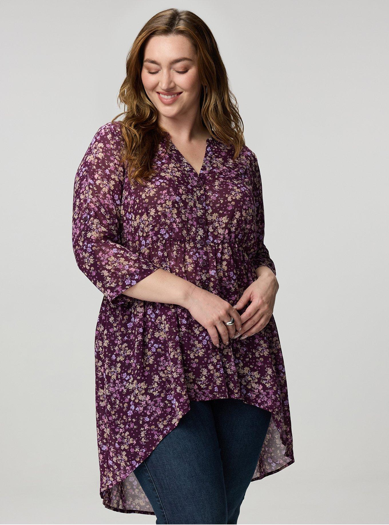 Lexie Hi-Low Tunic Babydoll Top, MAEVE DITSY FLORAL PLUM, alternate