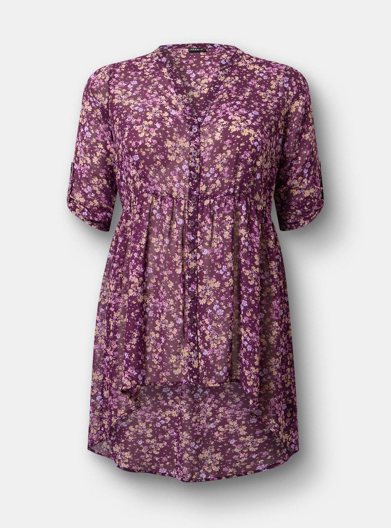 Lexie Hi-Low Tunic Babydoll Top, MAEVE DITSY FLORAL PLUM, hi-res