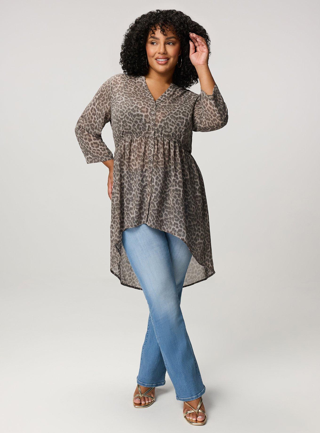 Lexie Hi-Low Tunic Babydoll Top, ON THE PROWL LEOPARD LIGHT BROWN, alternate