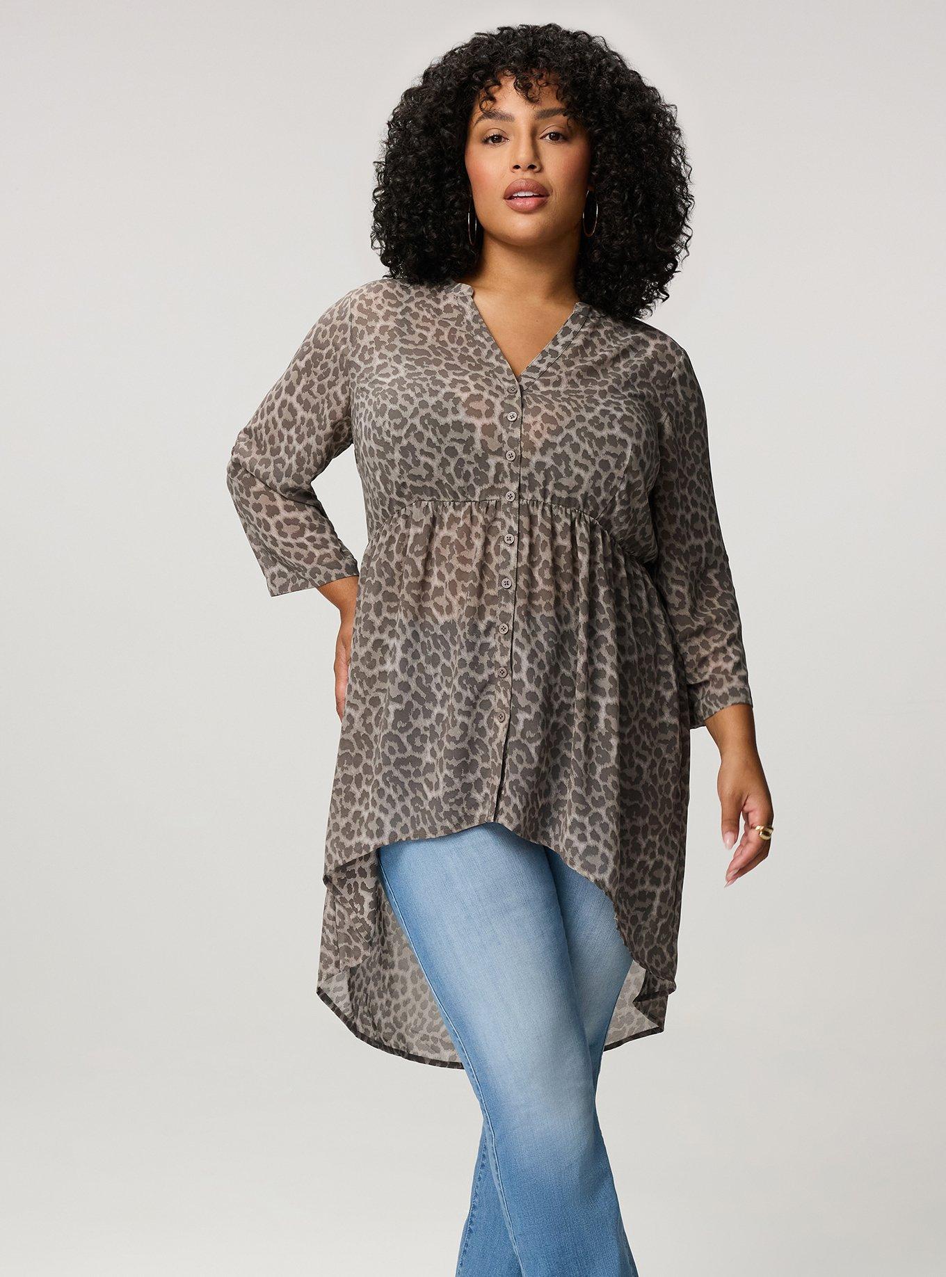 Lexie Hi-Low Tunic Babydoll Top, ON THE PROWL LEOPARD LIGHT BROWN, alternate