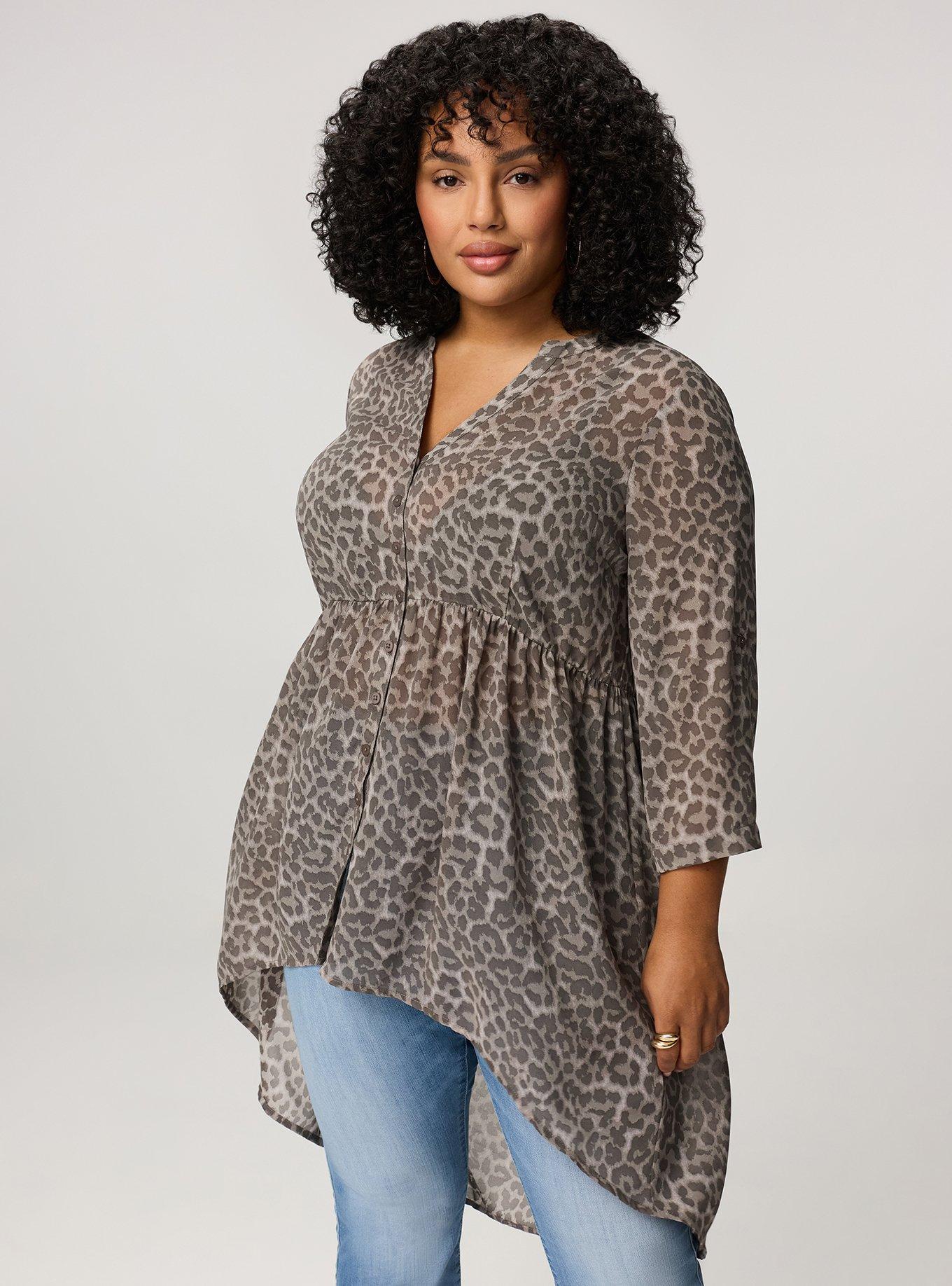 Lexie Hi-Low Tunic Babydoll Top, ON THE PROWL LEOPARD LIGHT BROWN, hi-res