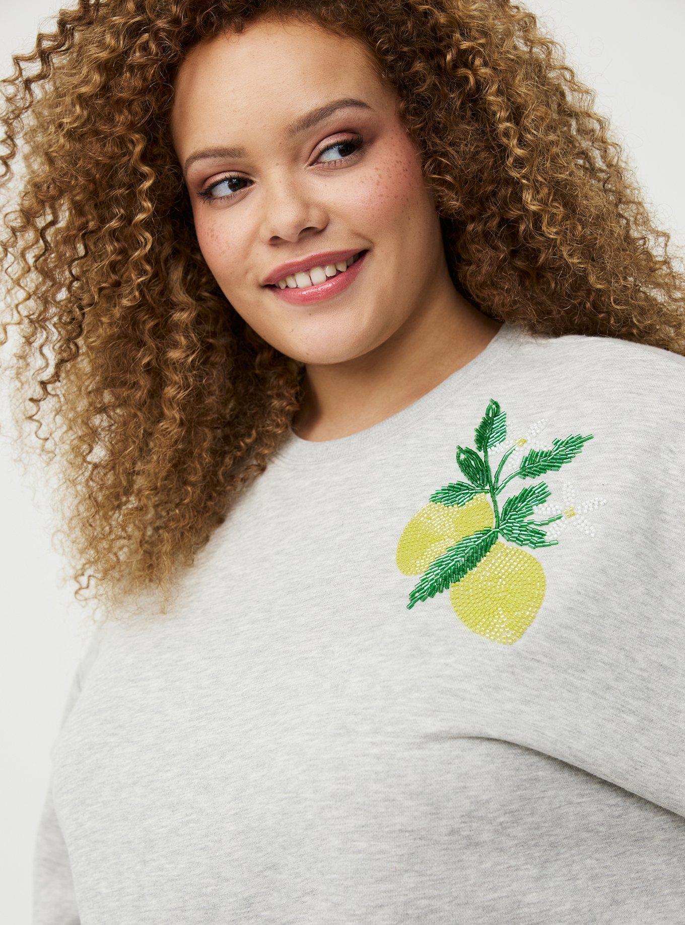 French Terry Drop Shoulder Relaxed Sweatshirt, LEMON BEADS LT HEATHER GREY, alternate