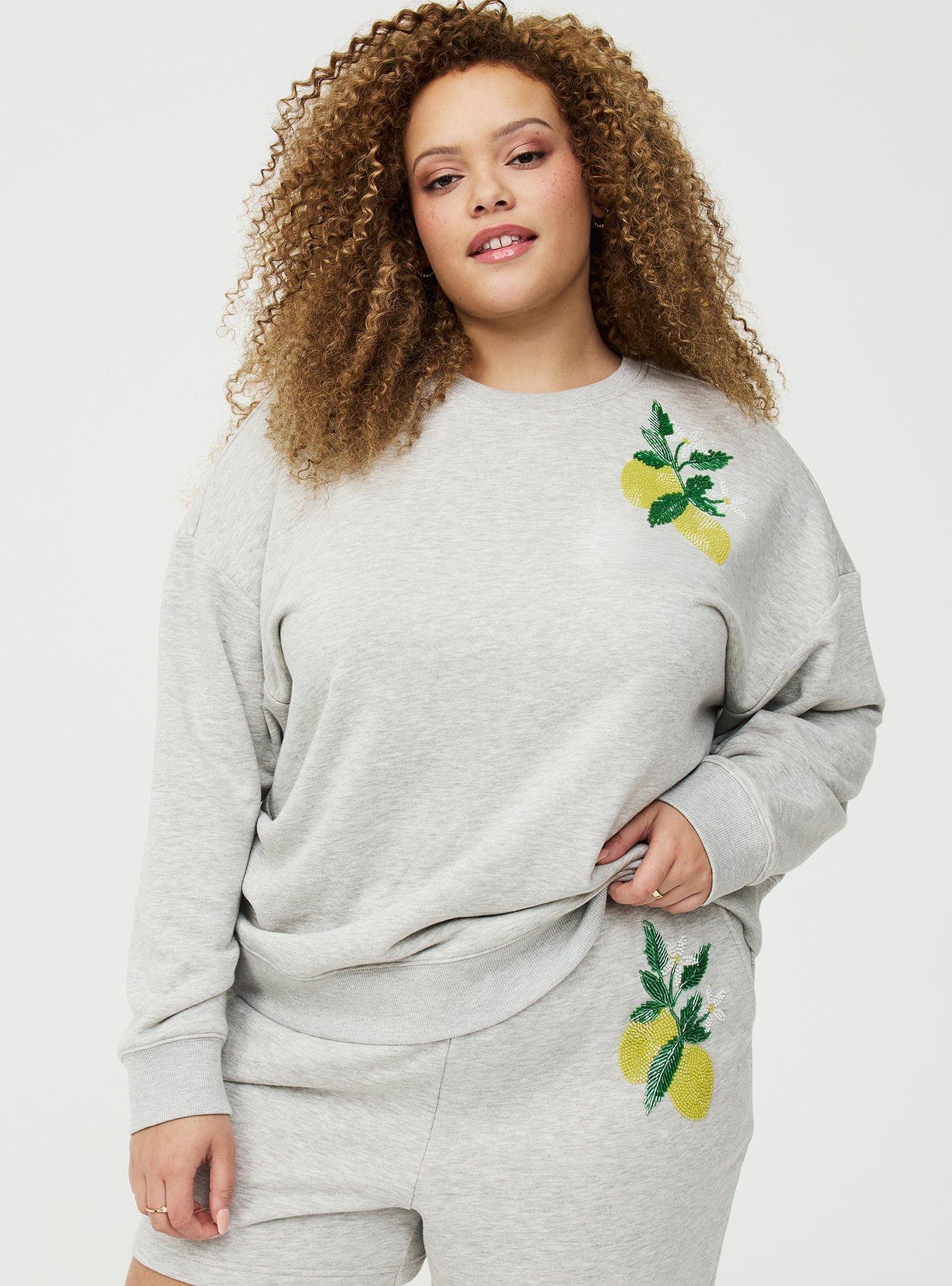 French Terry Drop Shoulder Relaxed Sweatshirt, LEMON BEADS LT HEATHER GREY, hi-res