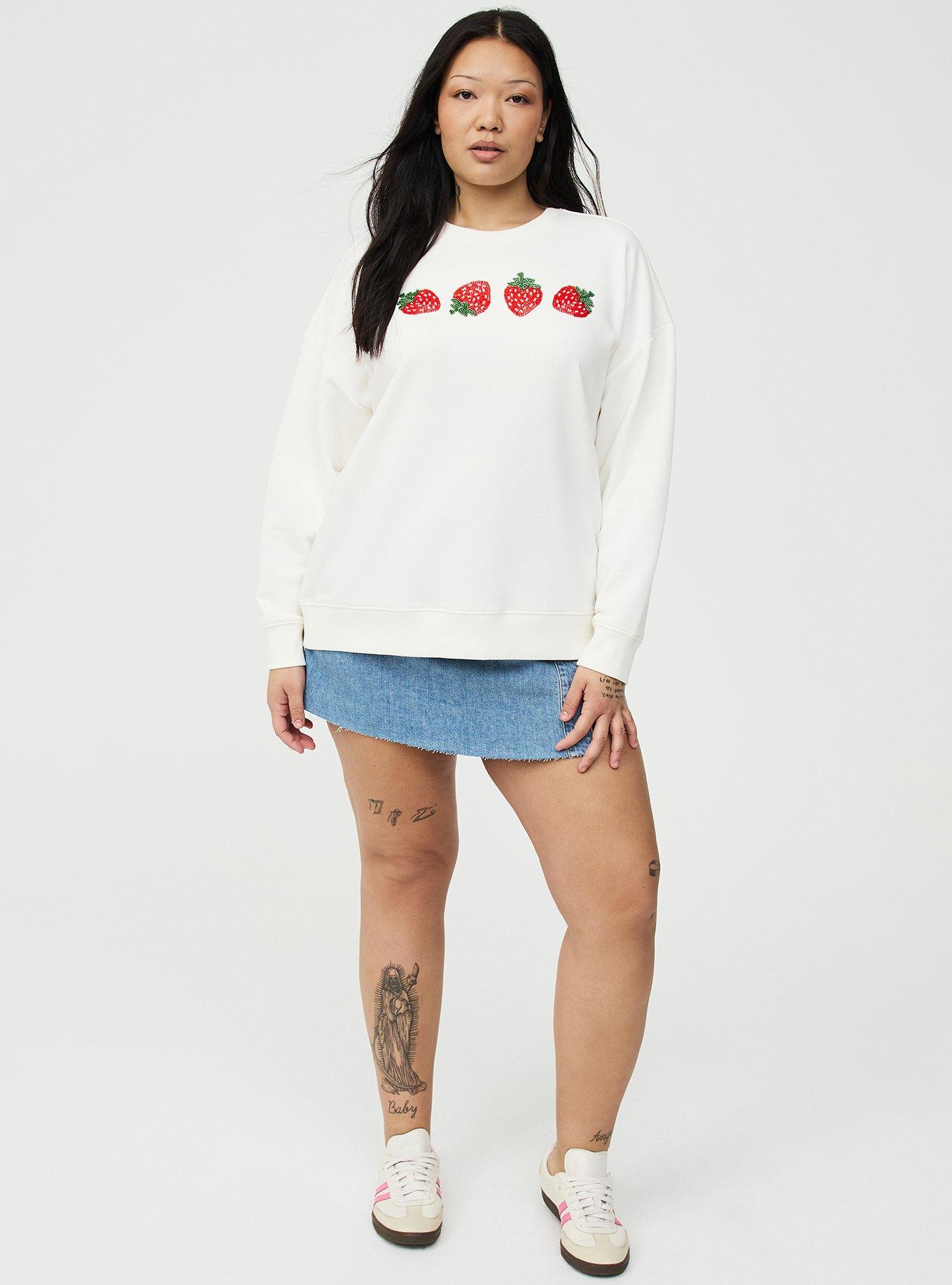 French Terry Drop Shoulder Relaxed Sweatshirt, STRAWBERRY BEADS WHISPER WHITE, alternate