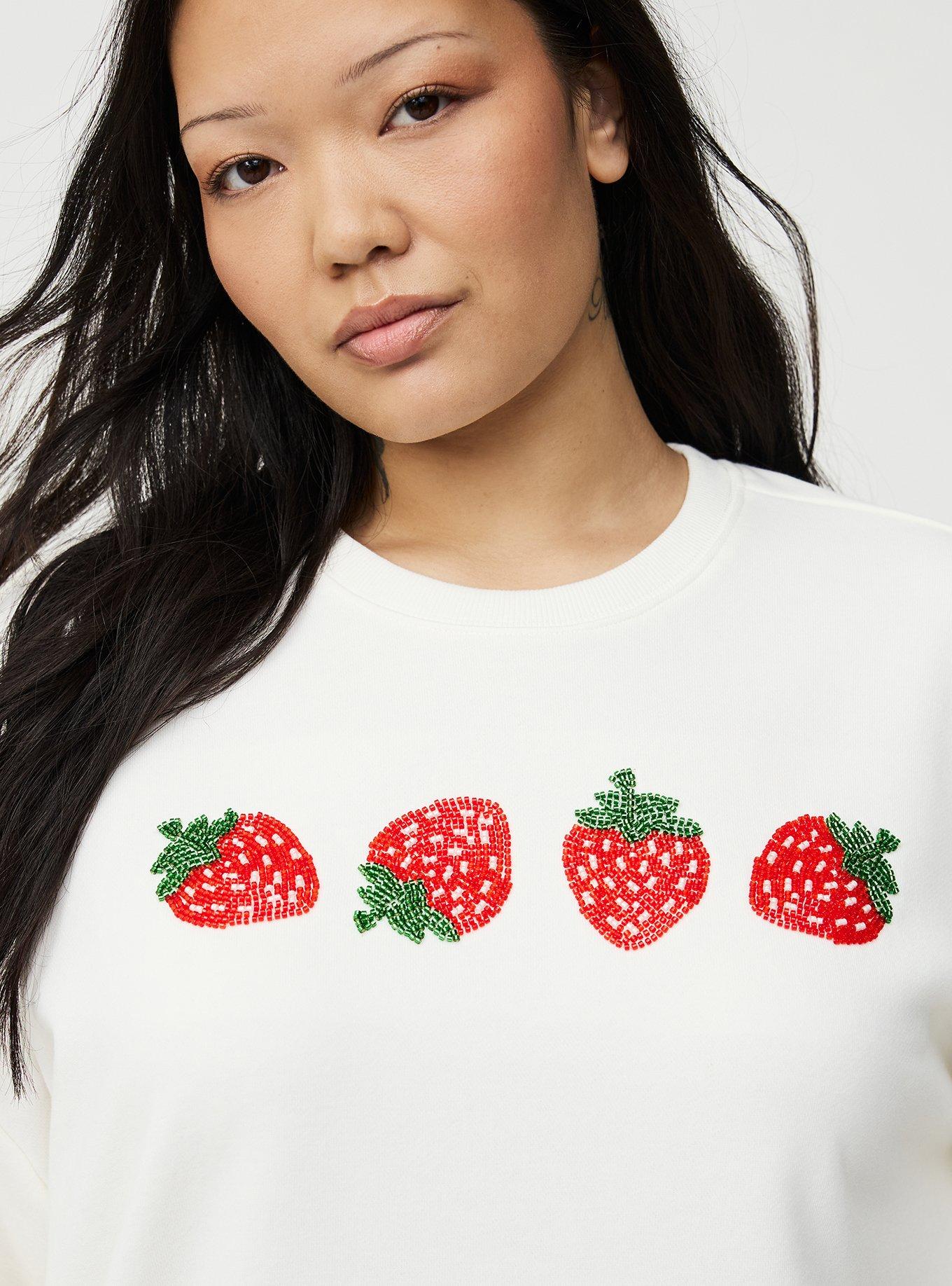 French Terry Drop Shoulder Relaxed Sweatshirt, STRAWBERRY BEADS WHISPER WHITE, alternate