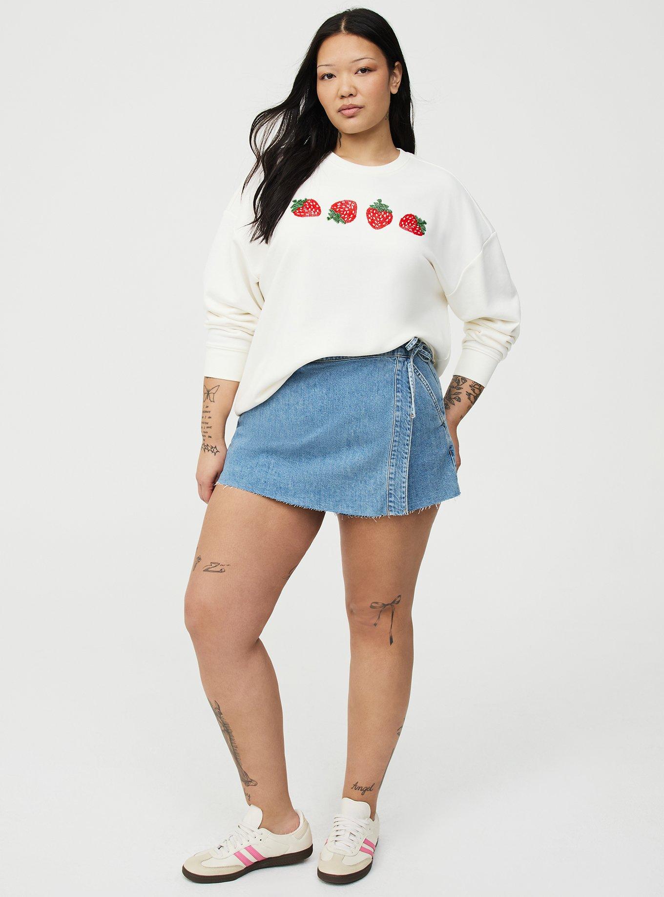 French Terry Drop Shoulder Relaxed Sweatshirt, STRAWBERRY BEADS WHISPER WHITE, alternate