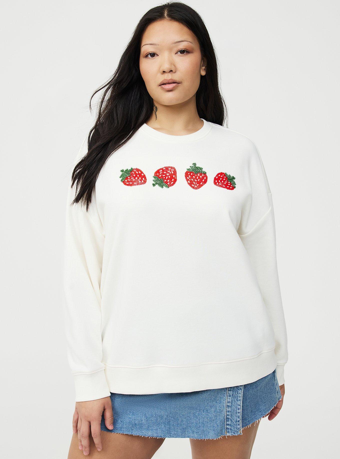 Plus Size French Terry Drop Shoulder Relaxed Sweatshirt, STRAWBERRY BEADS WHISPER WHITE, hi-res