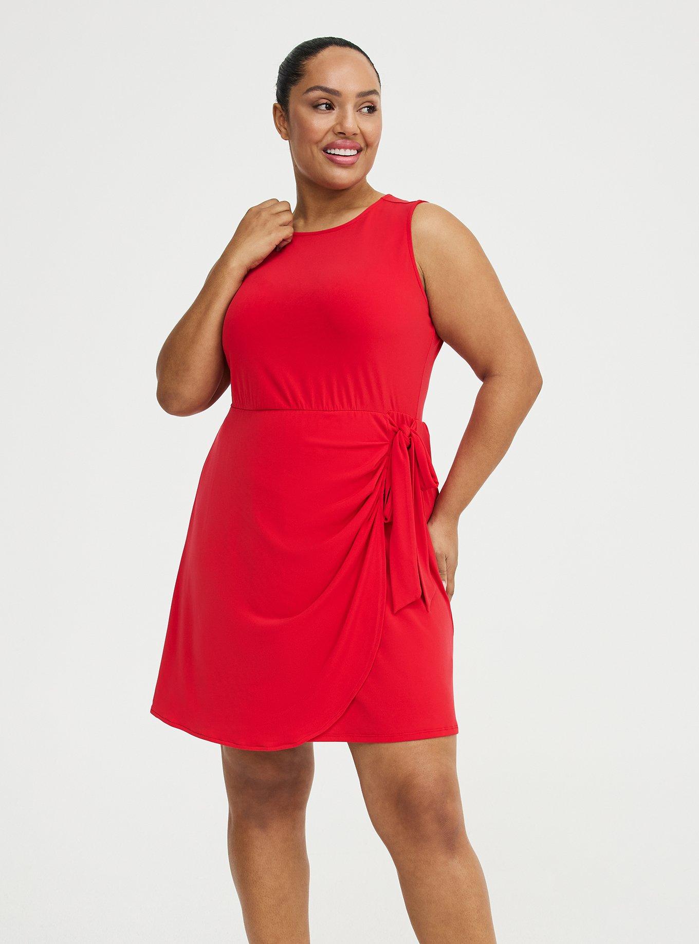 Wrap Crew Mini Dress, TRUE RED, alternate