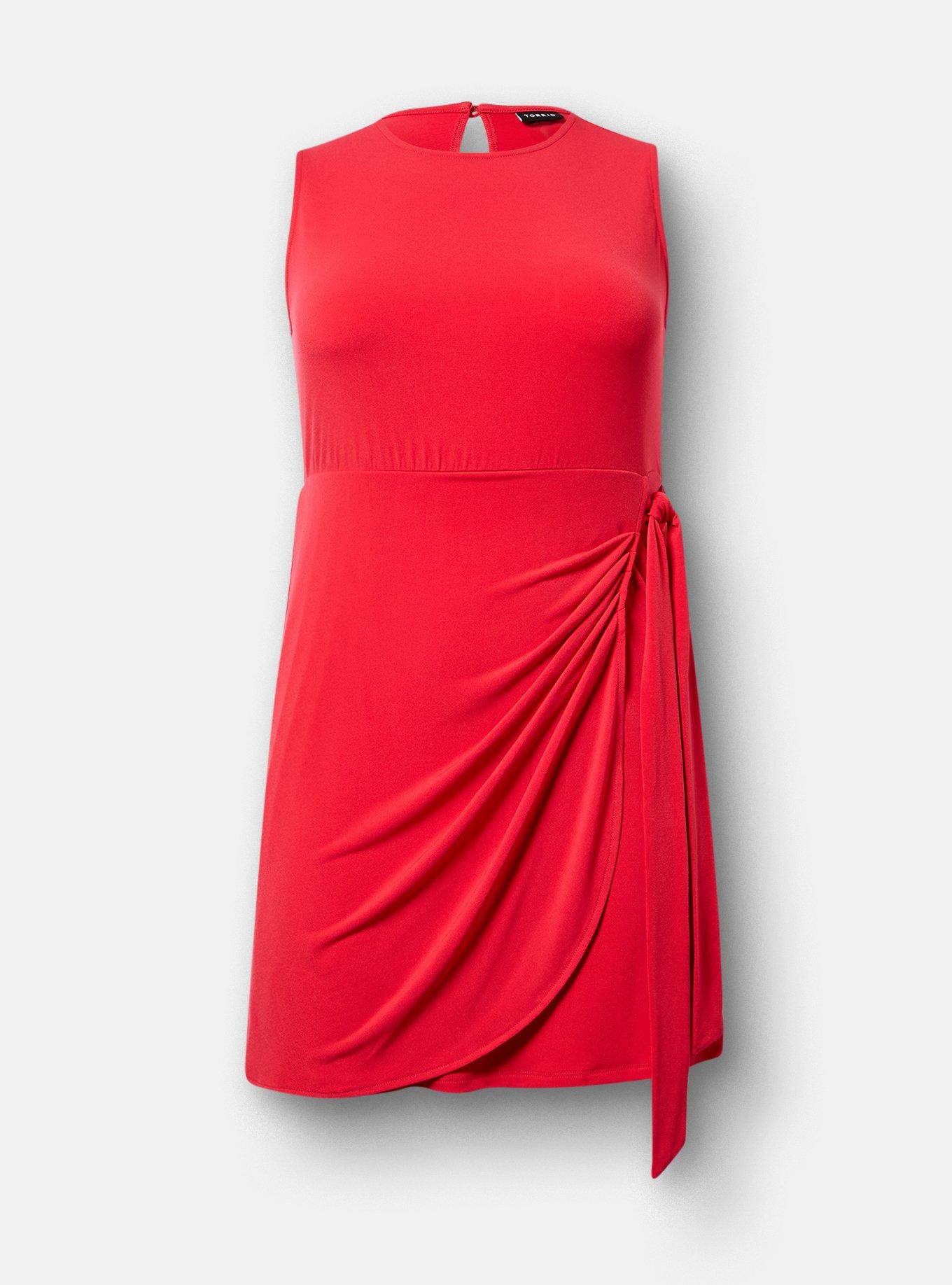 Wrap Crew Mini Dress, TRUE RED, hi-res