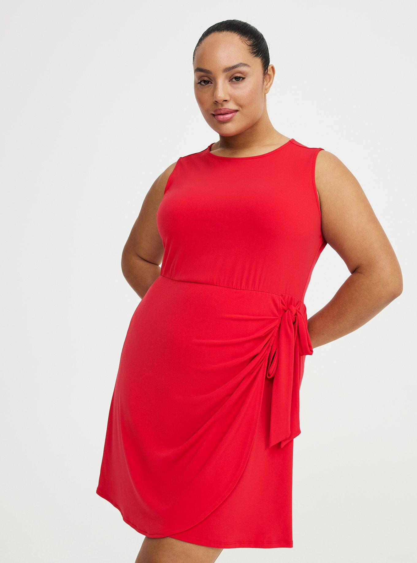 Wrap Crew Mini Dress, TRUE RED, hi-res
