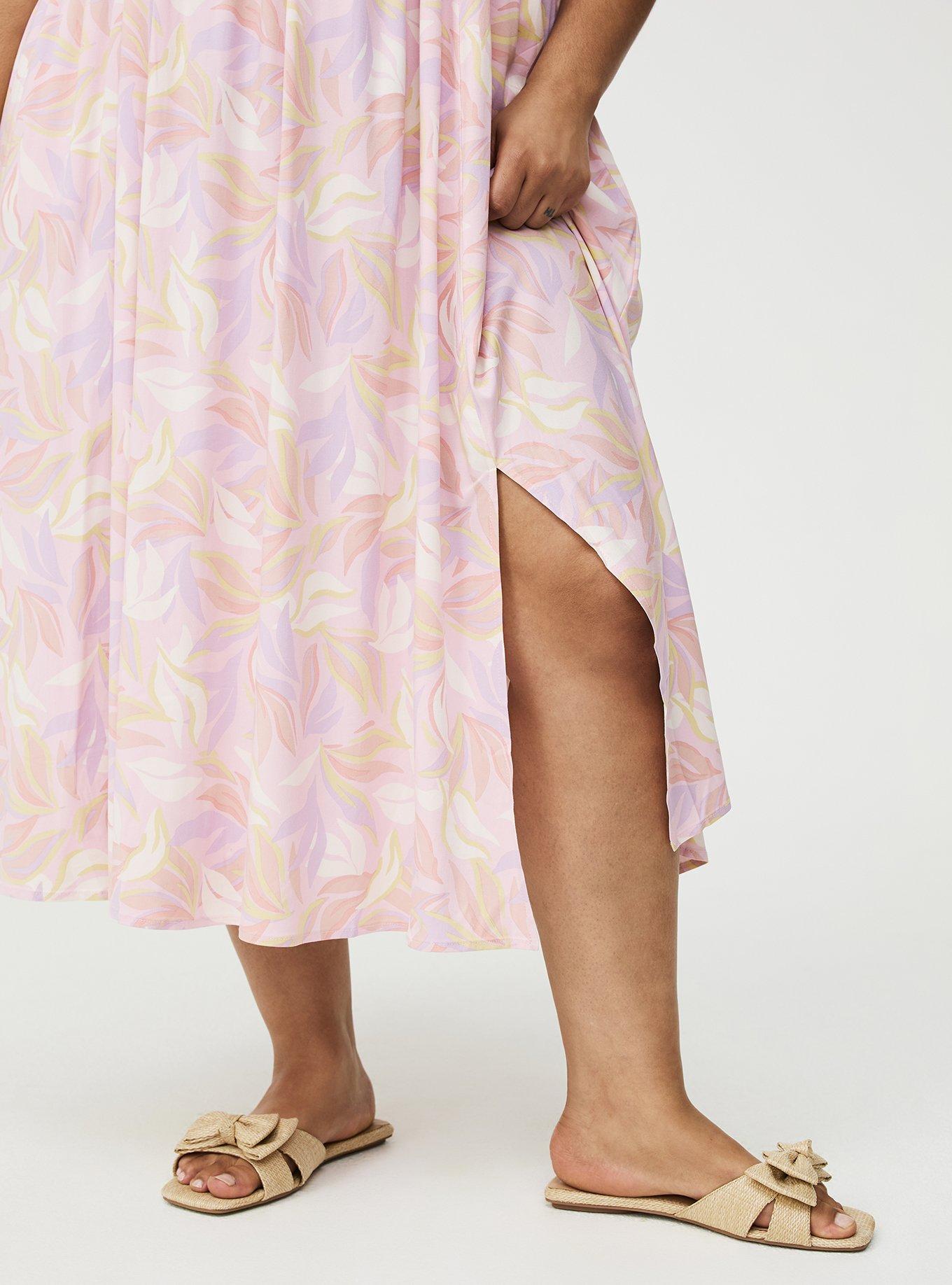 V-Neck Tea Length Dress, SWAYING LEAVES MULTI, alternate