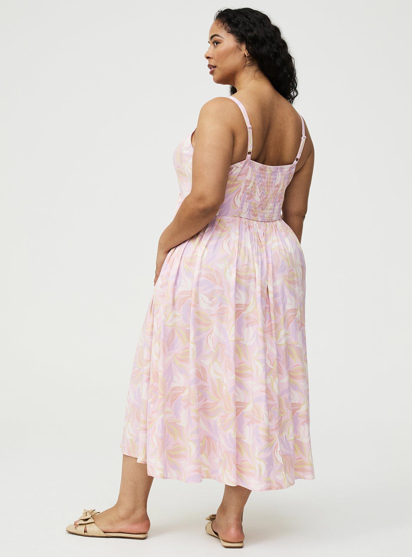 V-Neck Tea Length Dress, SWAYING LEAVES MULTI, alternate