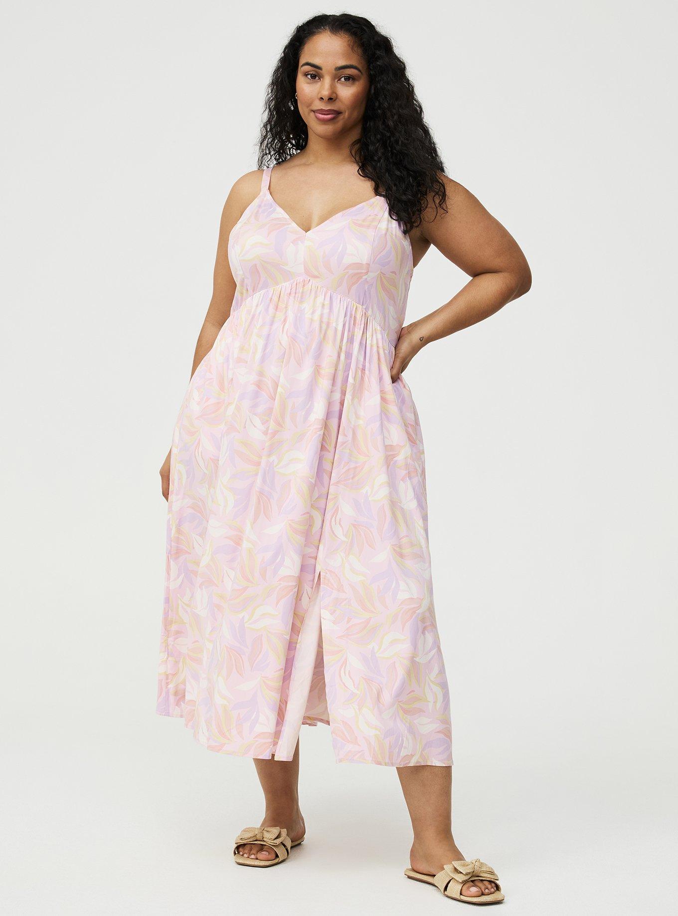 V-Neck Tea Length Dress, SWAYING LEAVES MULTI, alternate