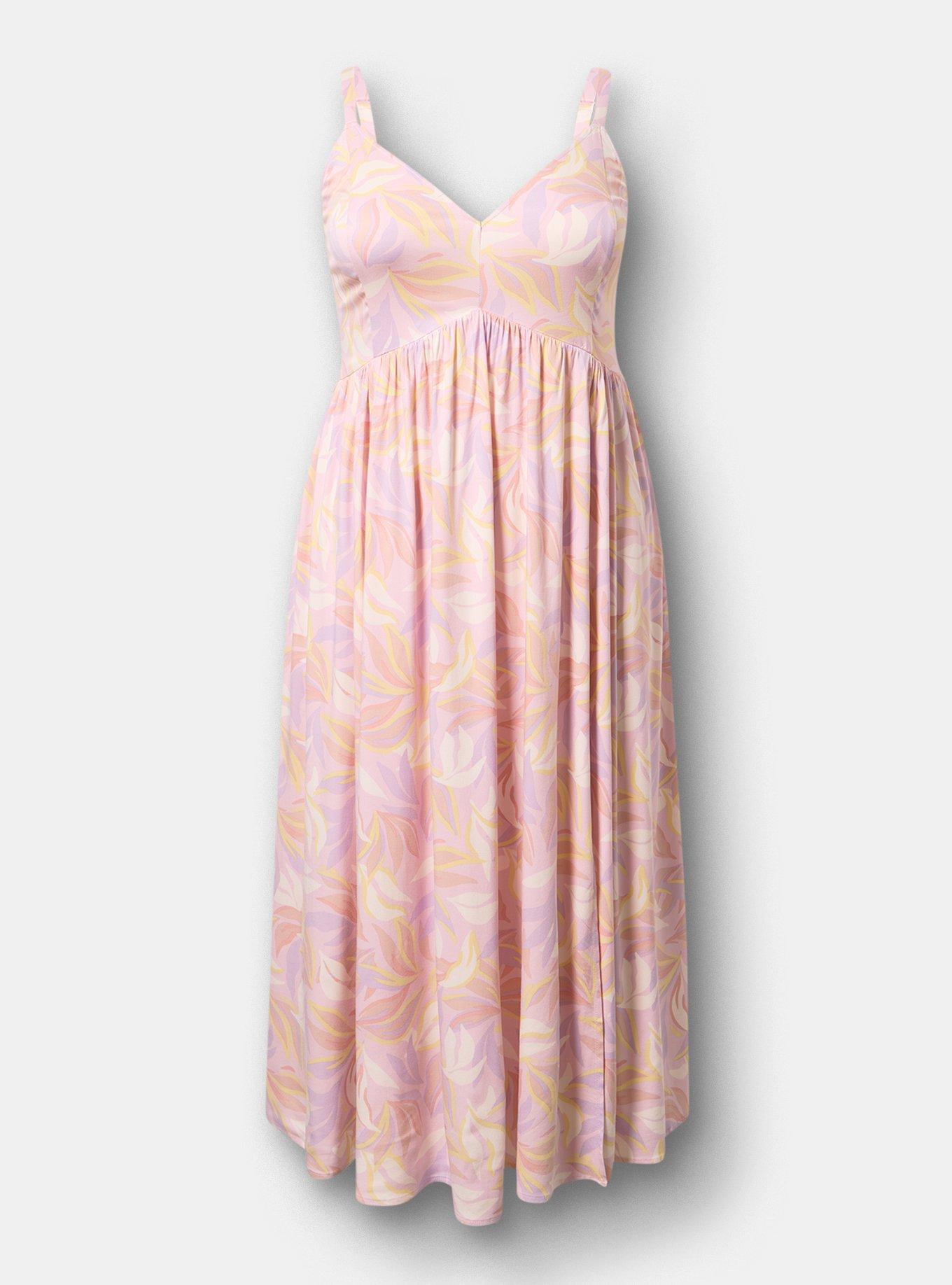 V-Neck Tea Length Dress, SWAYING LEAVES MULTI, hi-res