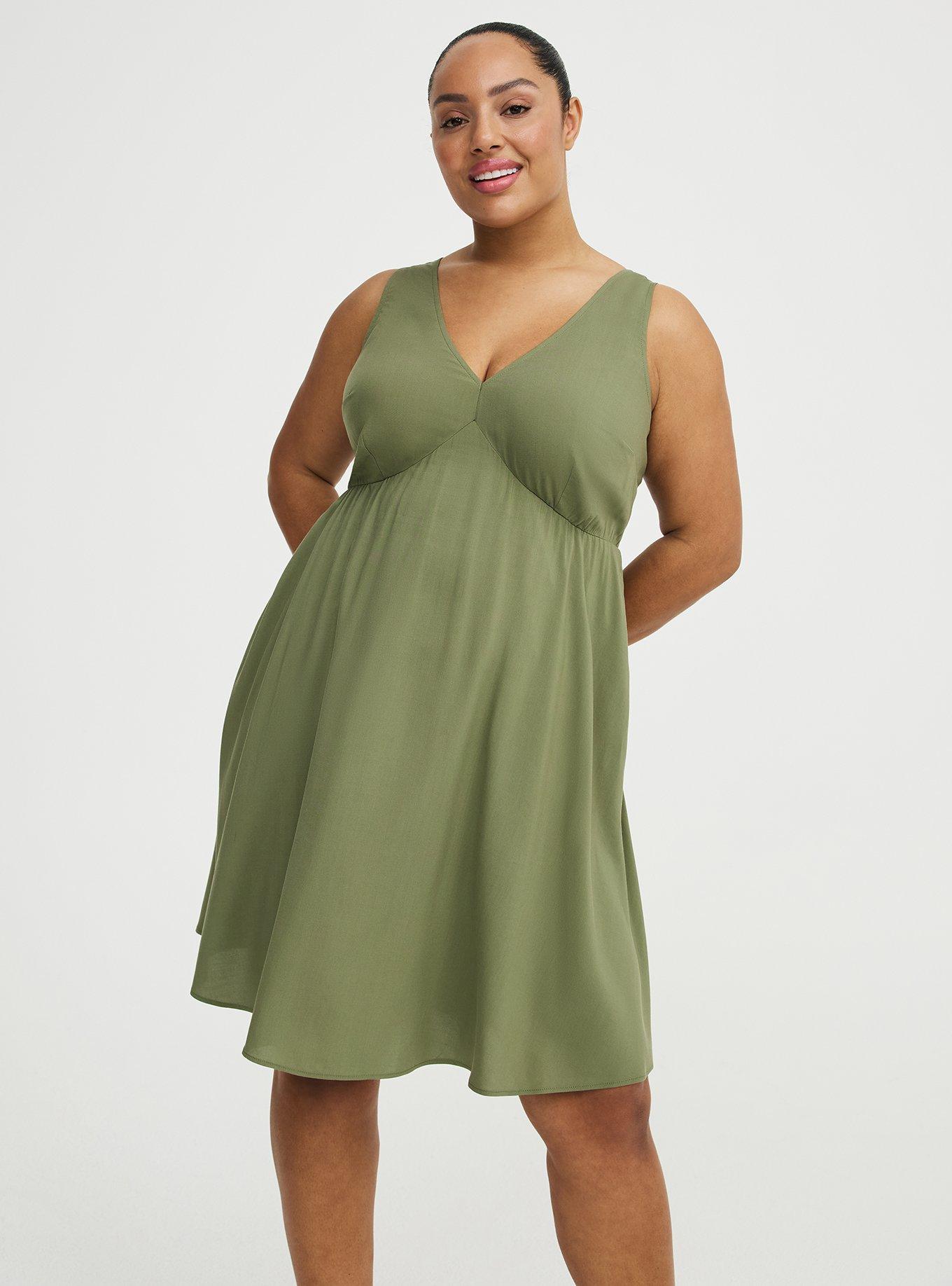 V-Neck Mini Dress, OLIVINE, alternate