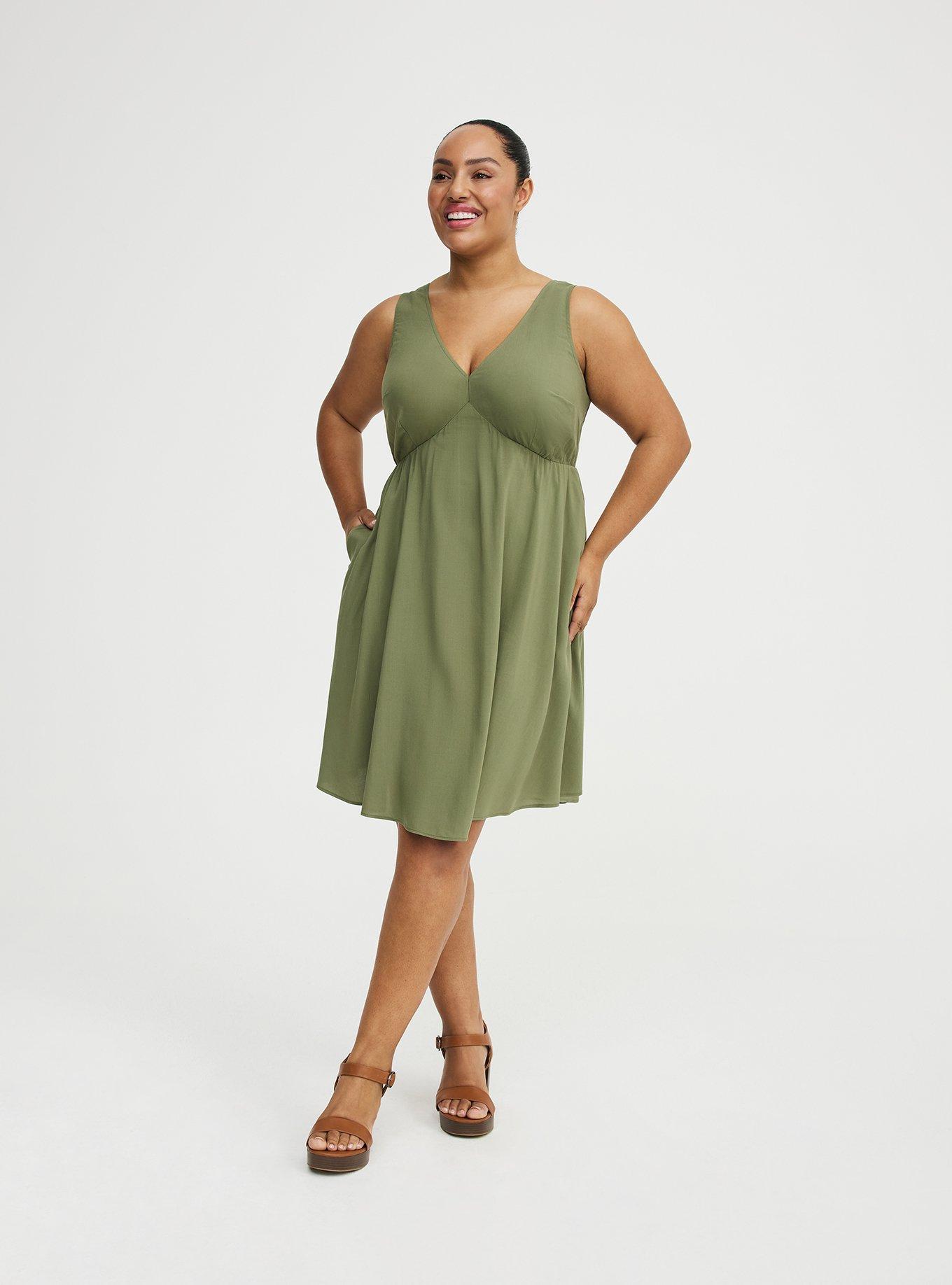 V-Neck Mini Dress, OLIVINE, alternate