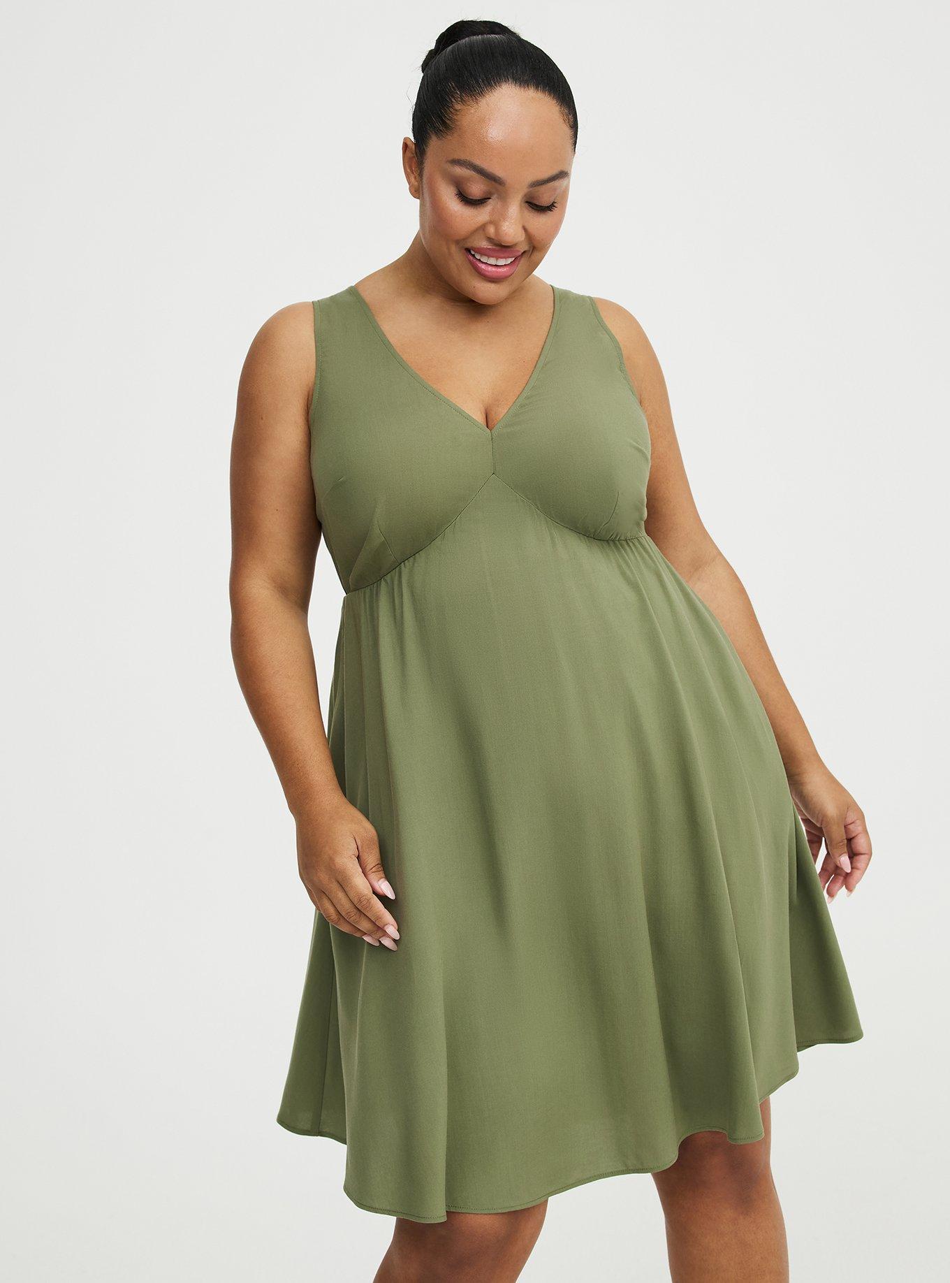 V-Neck Mini Dress, OLIVINE, alternate