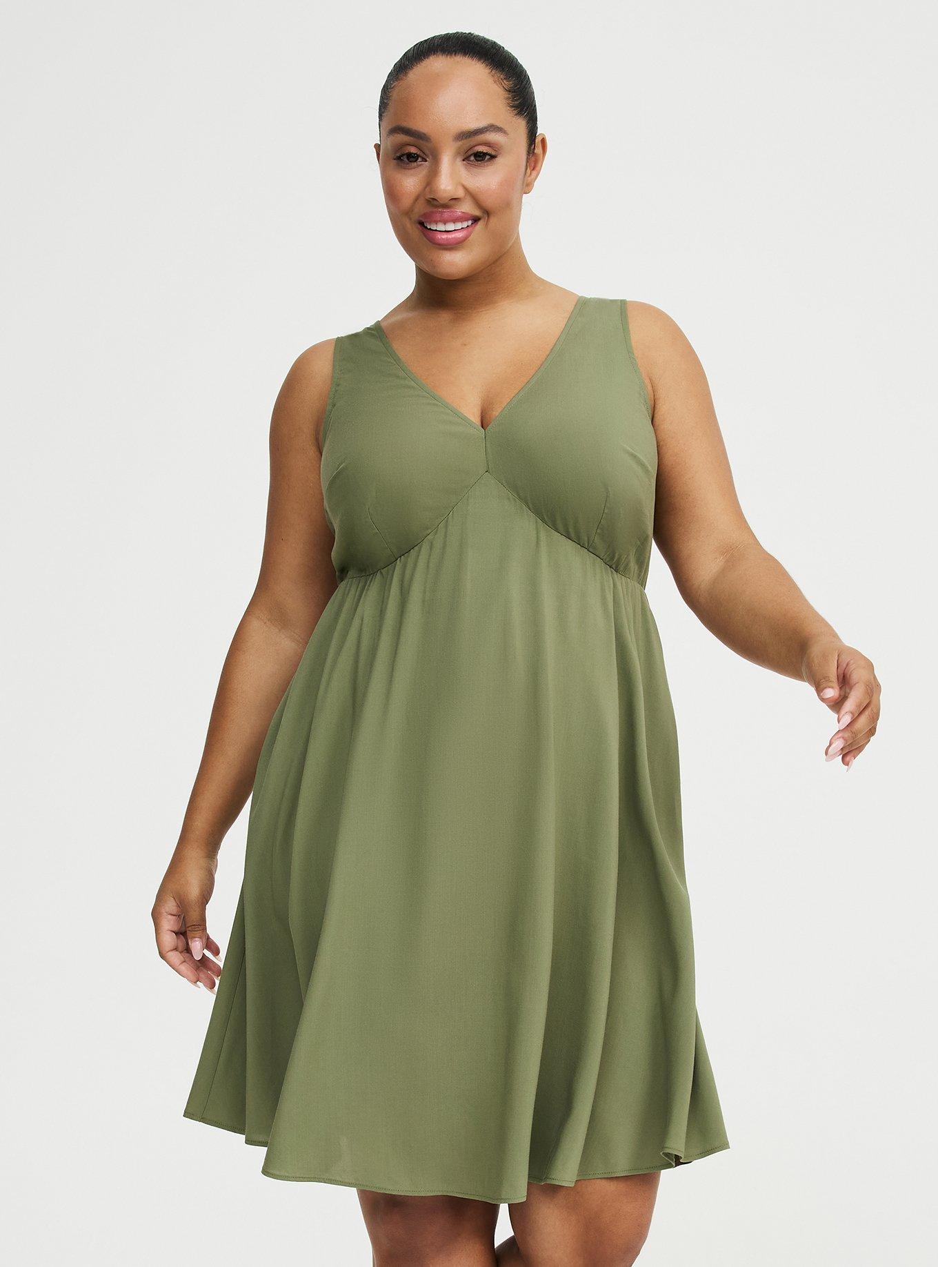 V-Neck Mini Dress, OLIVINE, hi-res