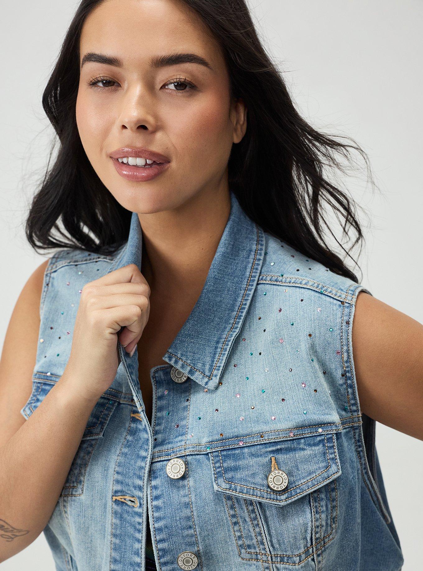 Rhinestone Denim Crop Vest, DOWN TO EARTH, alternate
