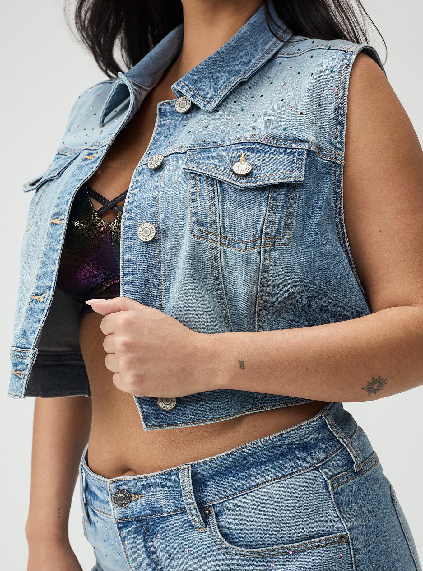 Rhinestone Denim Crop Vest, DOWN TO EARTH, alternate