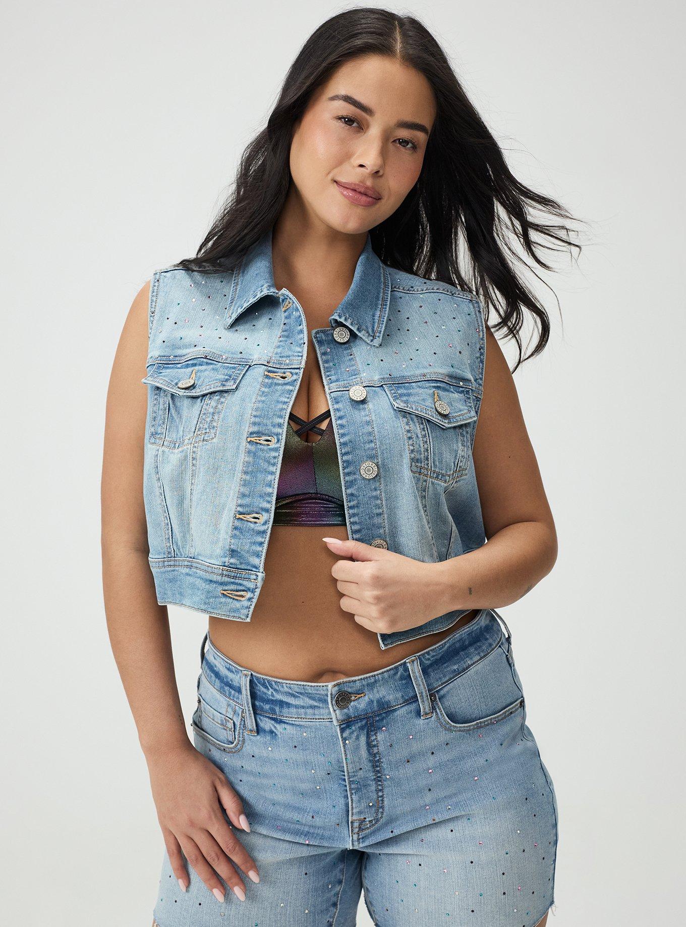 Rhinestone Denim Crop Vest, DOWN TO EARTH, alternate