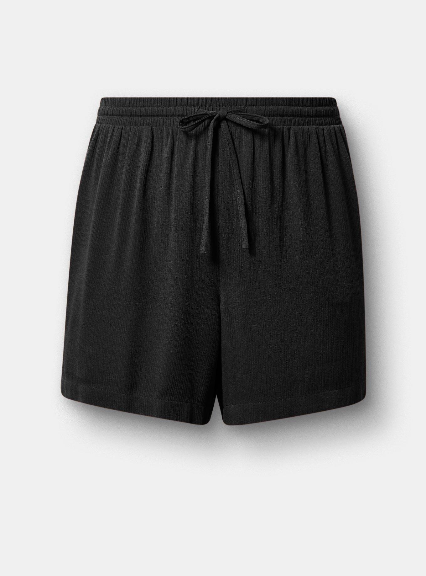 Plus Size Pull-On Gauze High-Rise Short, DEEP BLACK, hi-res