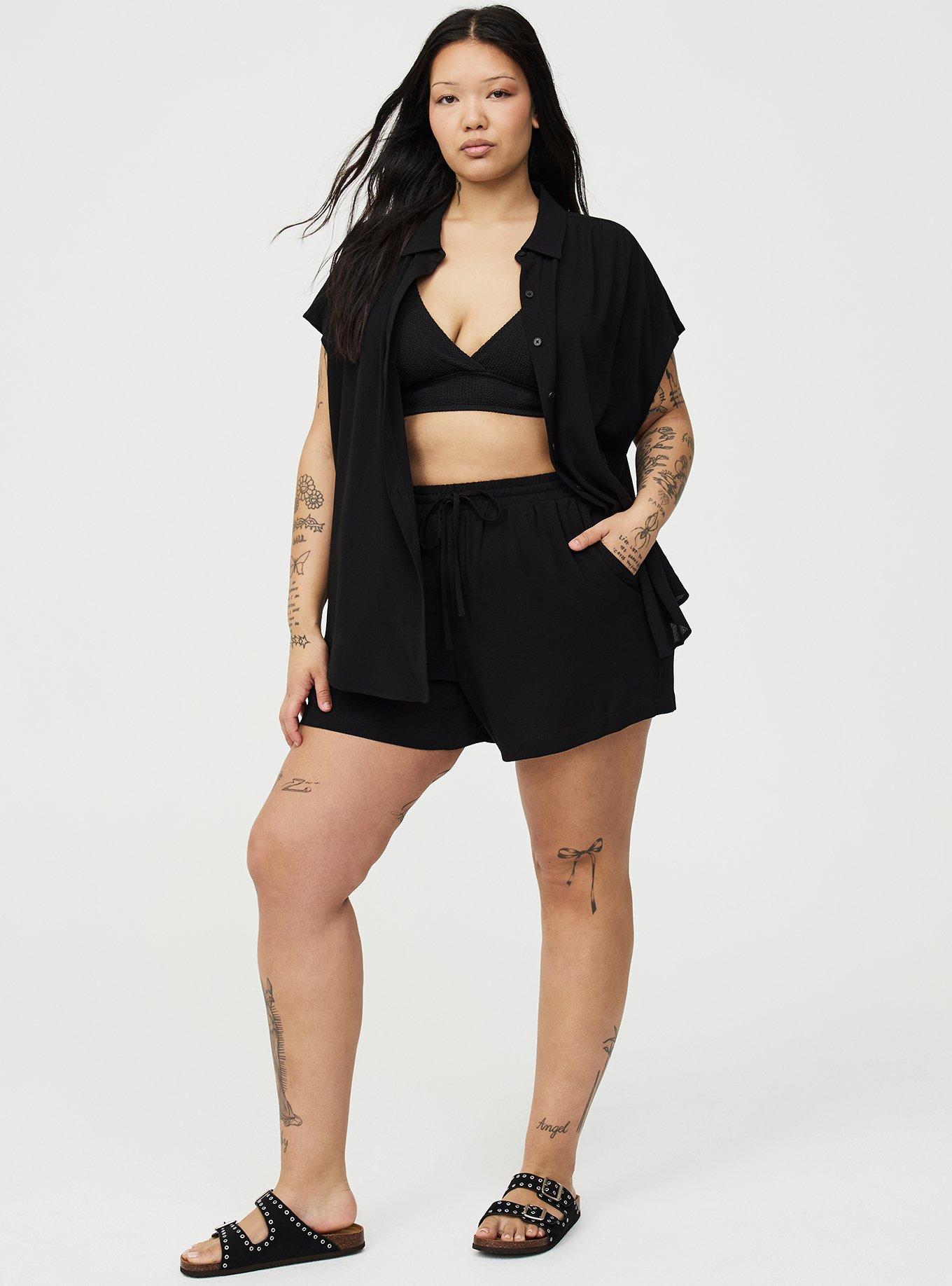 Pull On Gauze High Rise Short, DEEP BLACK, hi-res