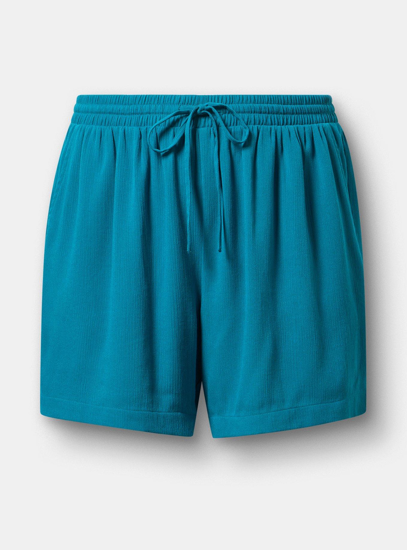 Plus Size Pull-On Gauze High-Rise Short, OCEAN DEPTHS, flat