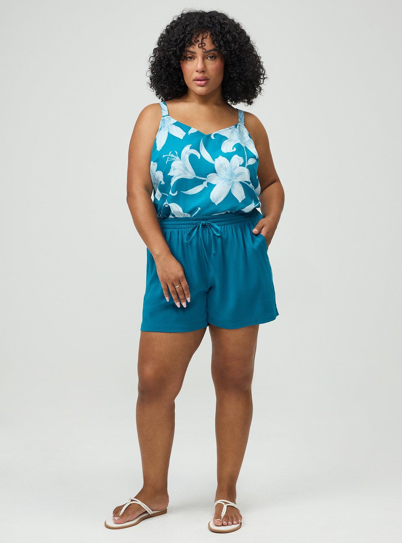 Plus Size Pull-On Gauze High-Rise Short, OCEAN DEPTHS, hi-res
