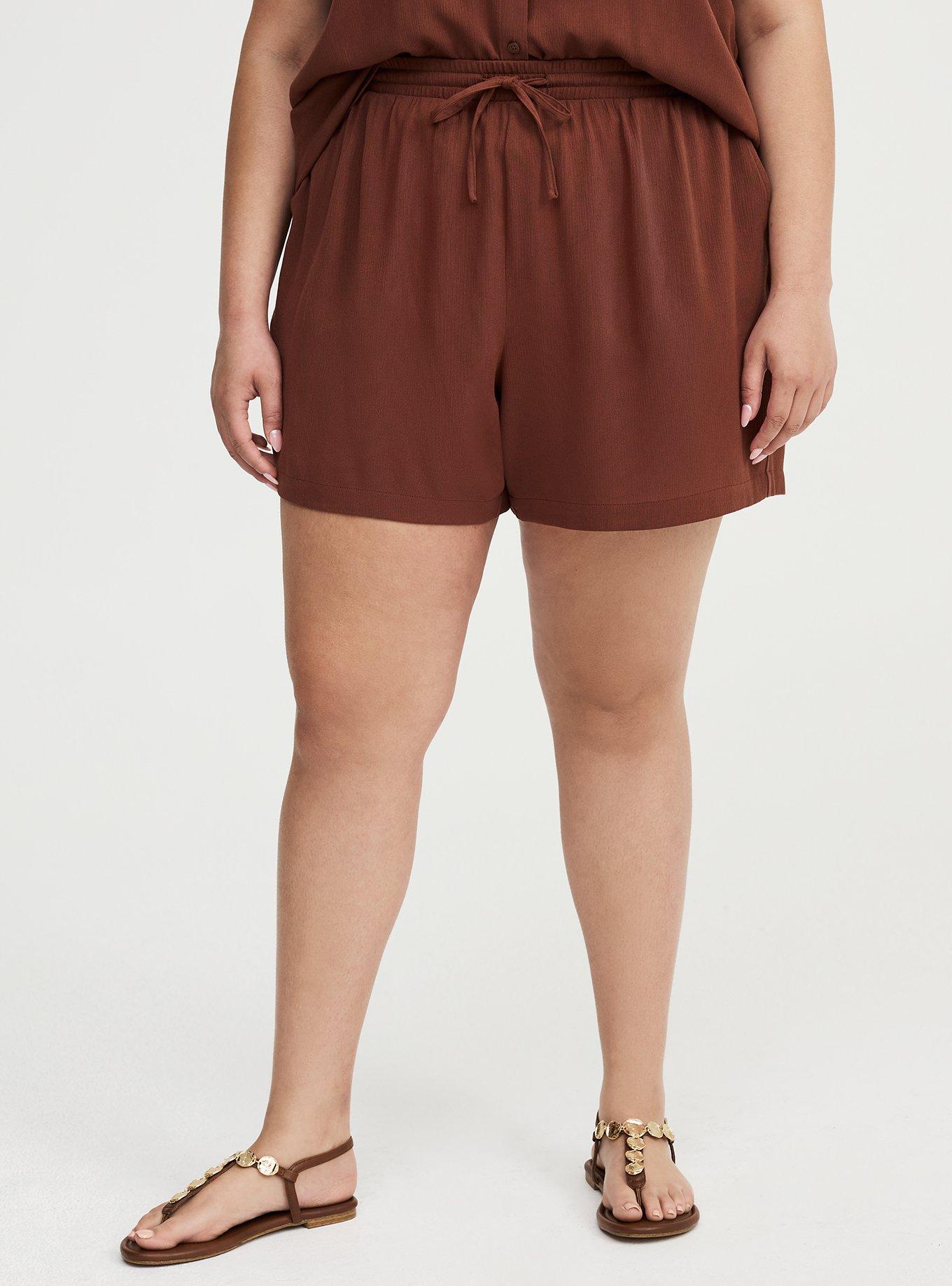 Plus Size Pull-On Gauze High-Rise Short, CAPPUCCINO, alternate