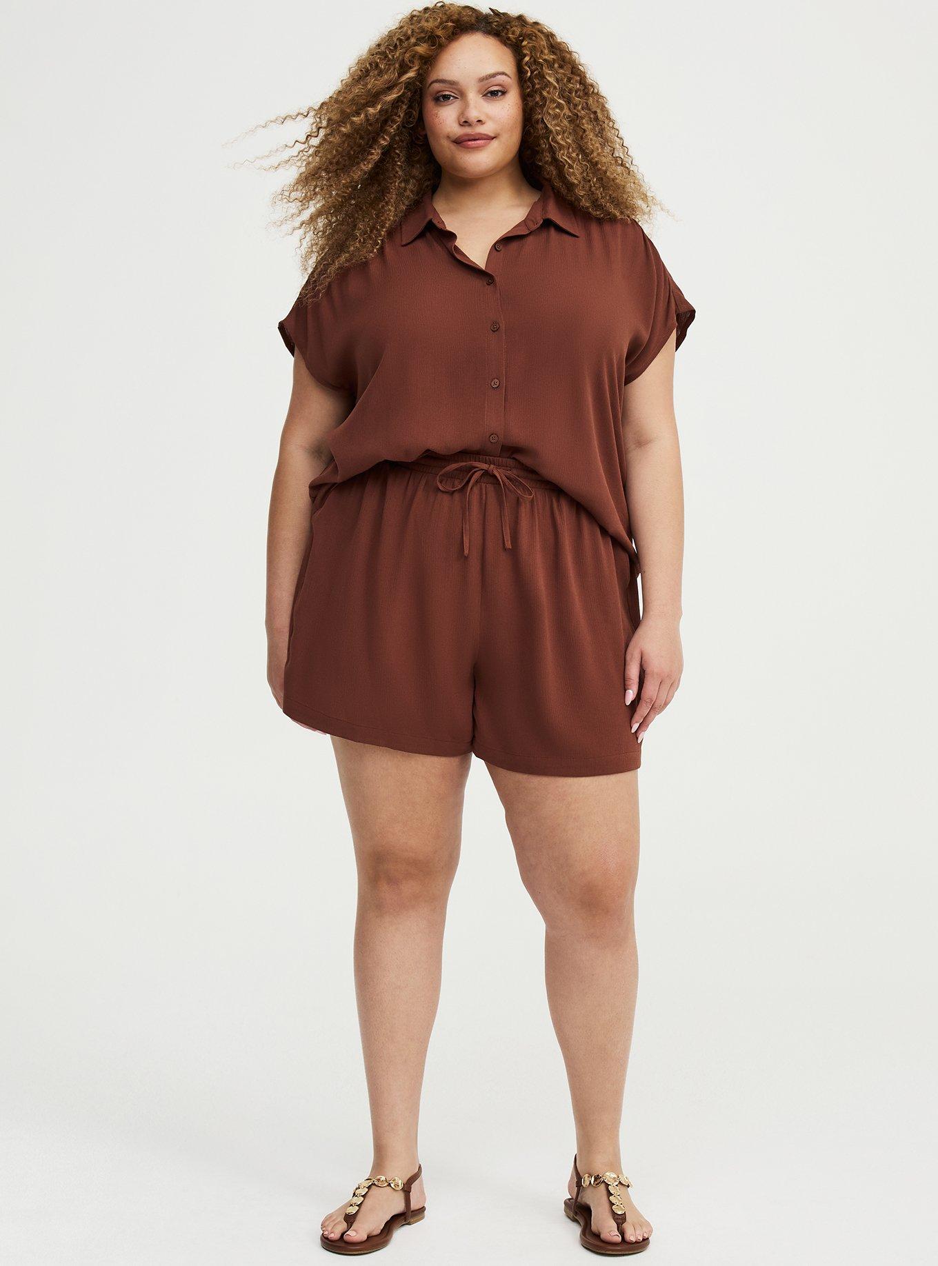 Pull On Gauze High Rise Short, CAPPUCCINO, hi-res