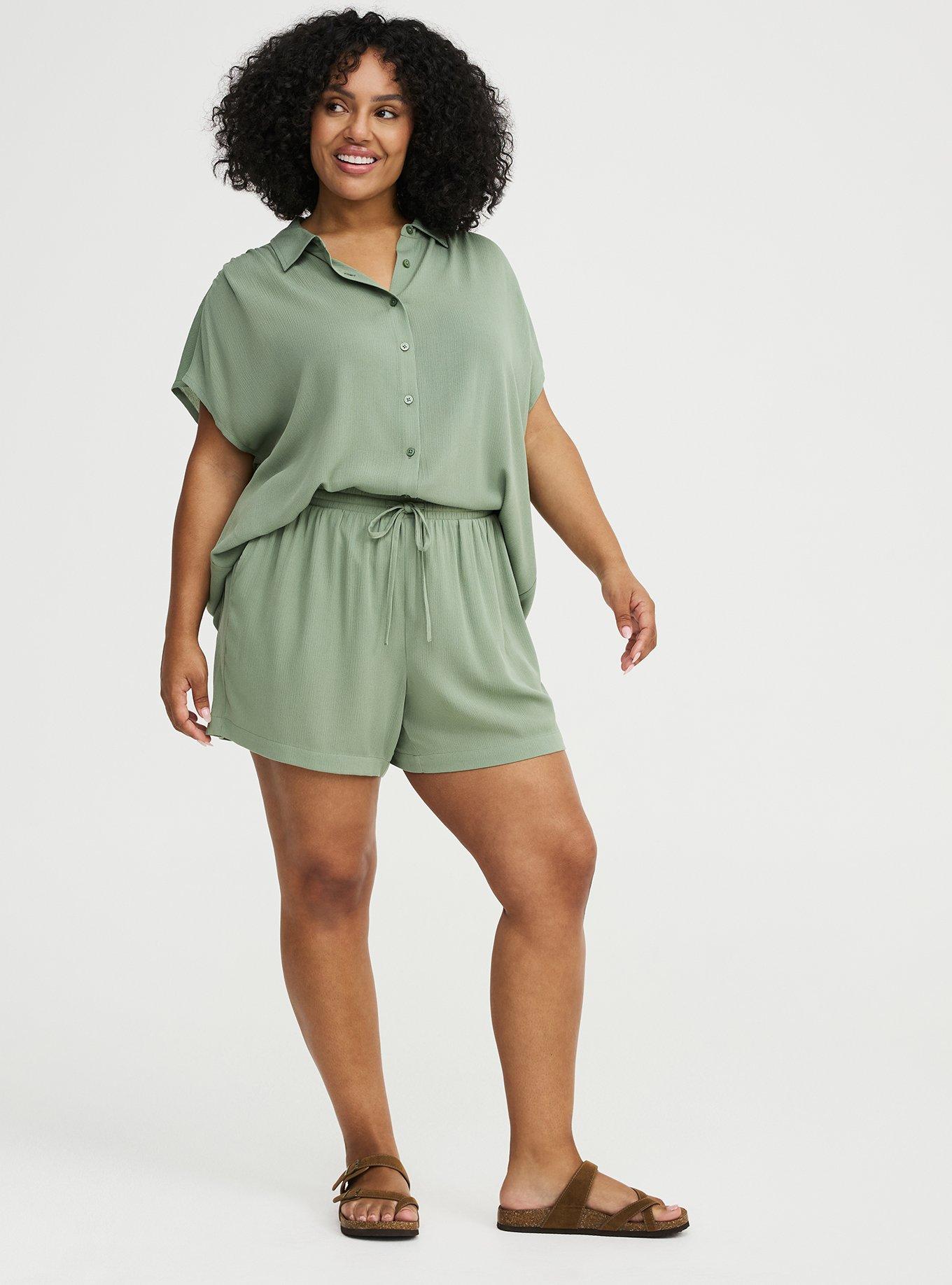 Pull On Gauze High Rise Short, HEDGE GREEN, alternate