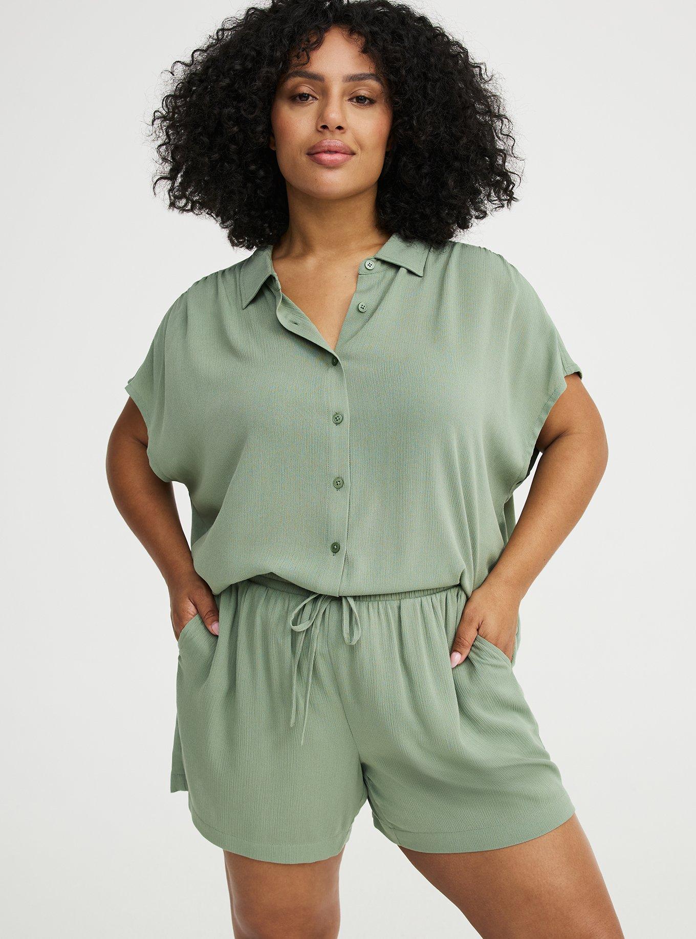 Pull On Gauze High Rise Short, HEDGE GREEN, hi-res