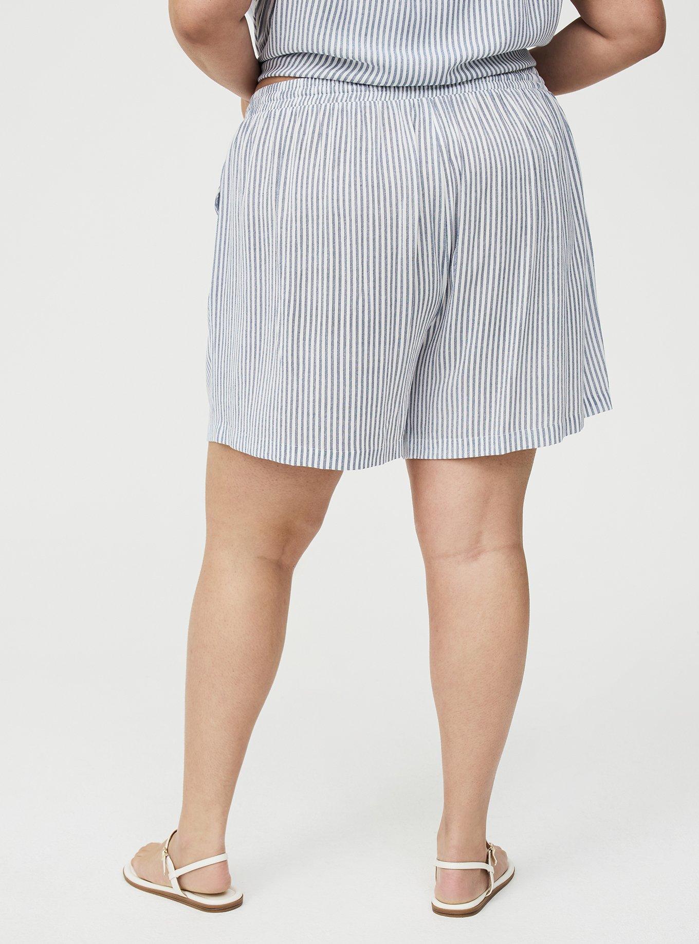 Pull On Gauze High Rise Short, PORTER STRIPE NAVY, alternate