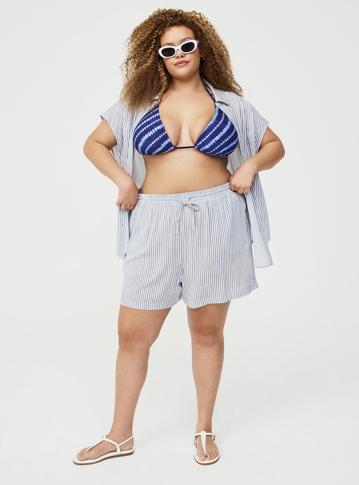 Pull On Gauze High Rise Short, PORTER STRIPE NAVY, alternate