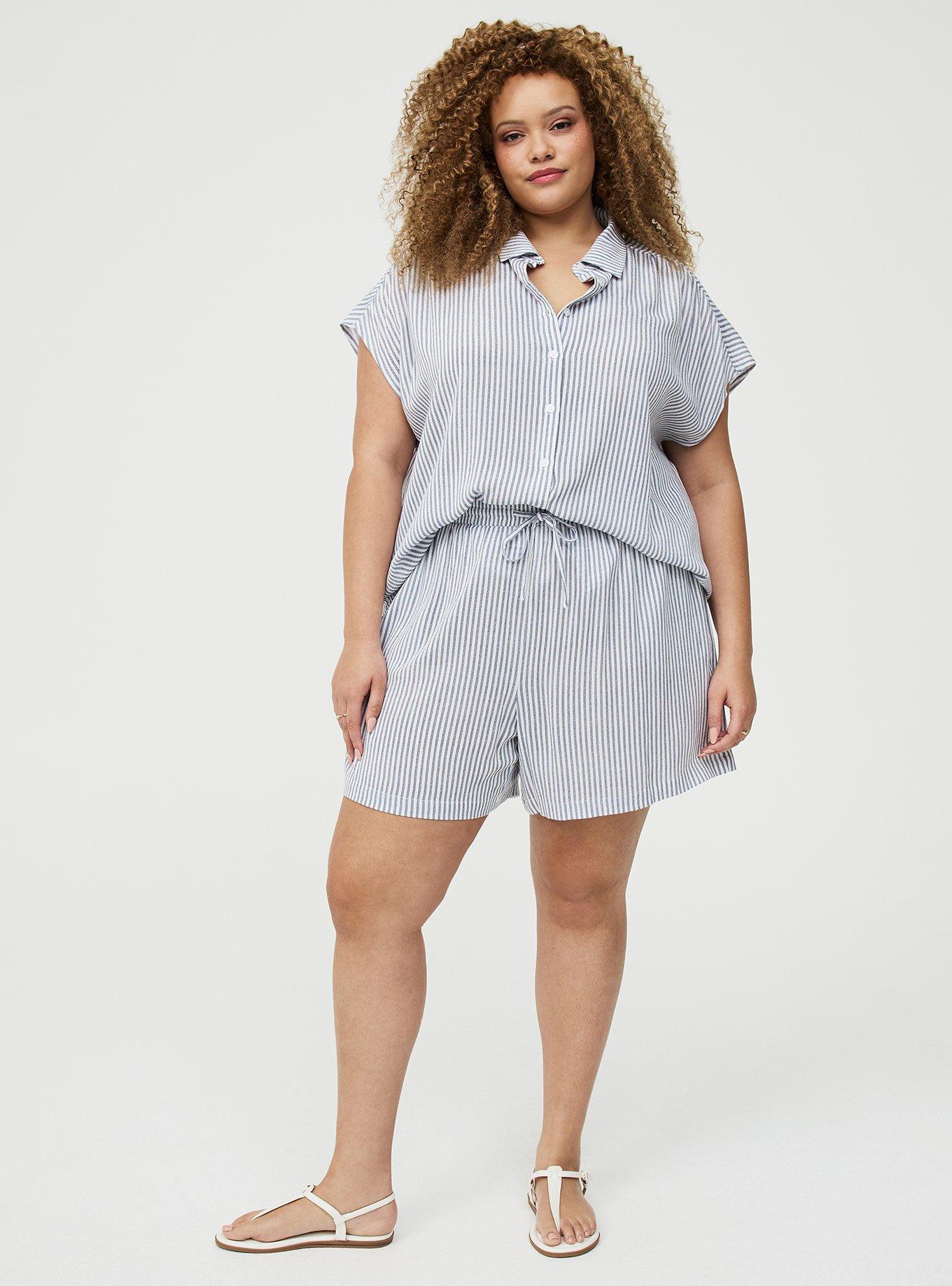 Pull On Gauze High Rise Short, PORTER STRIPE NAVY, hi-res