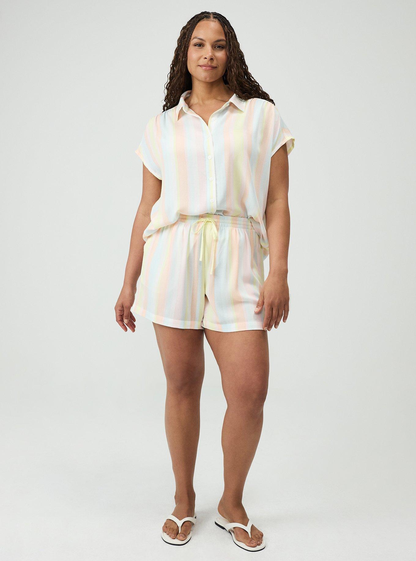 Pull-On Gauze High-Rise Short, POLLY STRIPE MULTI, alternate