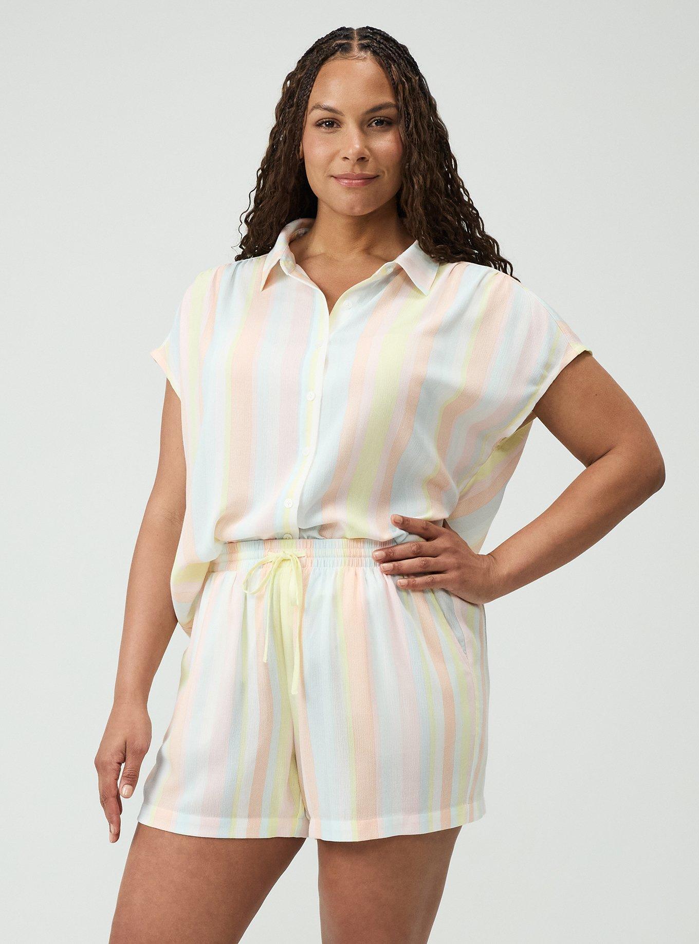 Pull-On Gauze High-Rise Short, POLLY STRIPE MULTI, hi-res