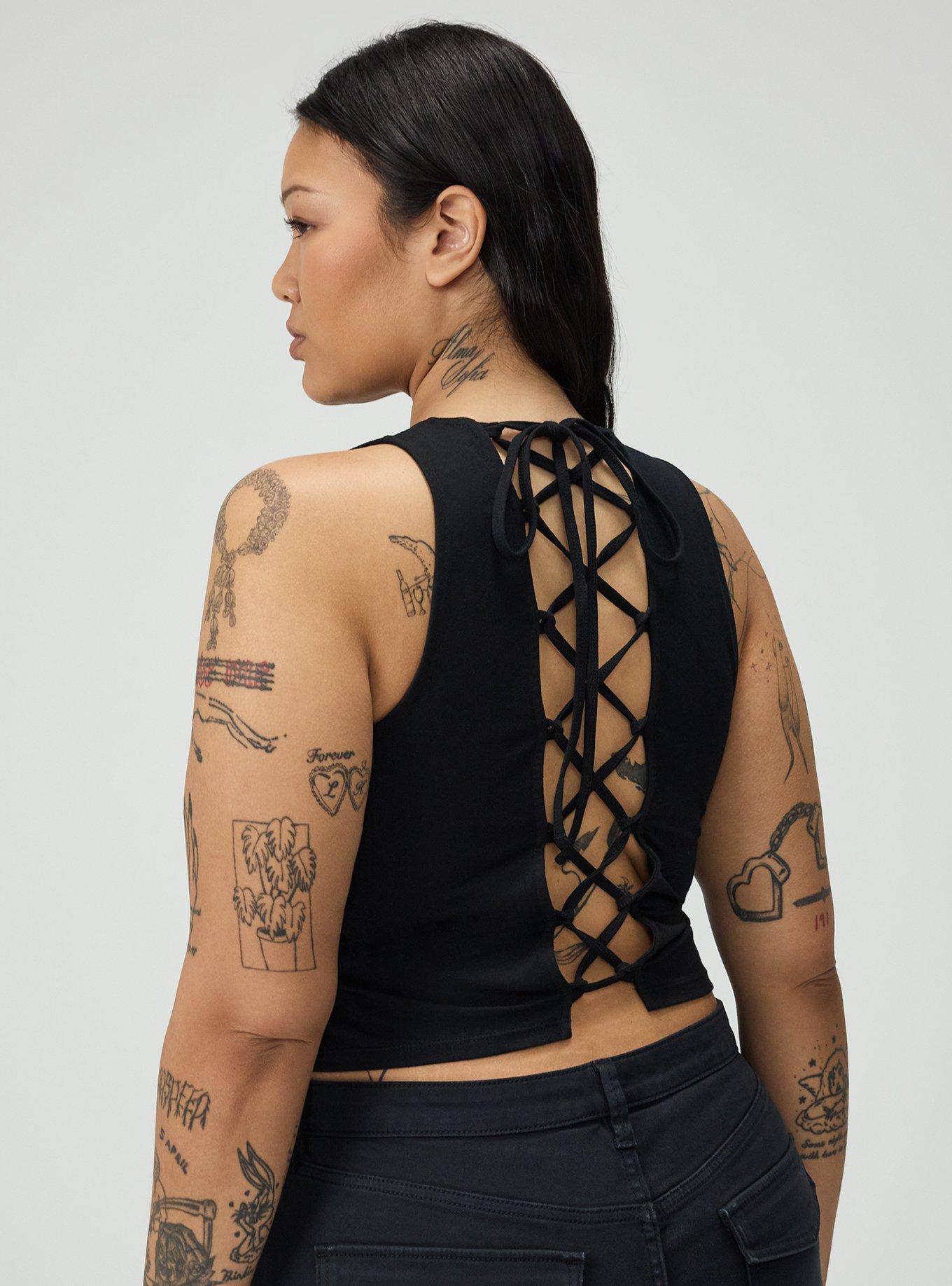 Foxy High Neck Lace-Up Tank, DEEP BLACK, alternate