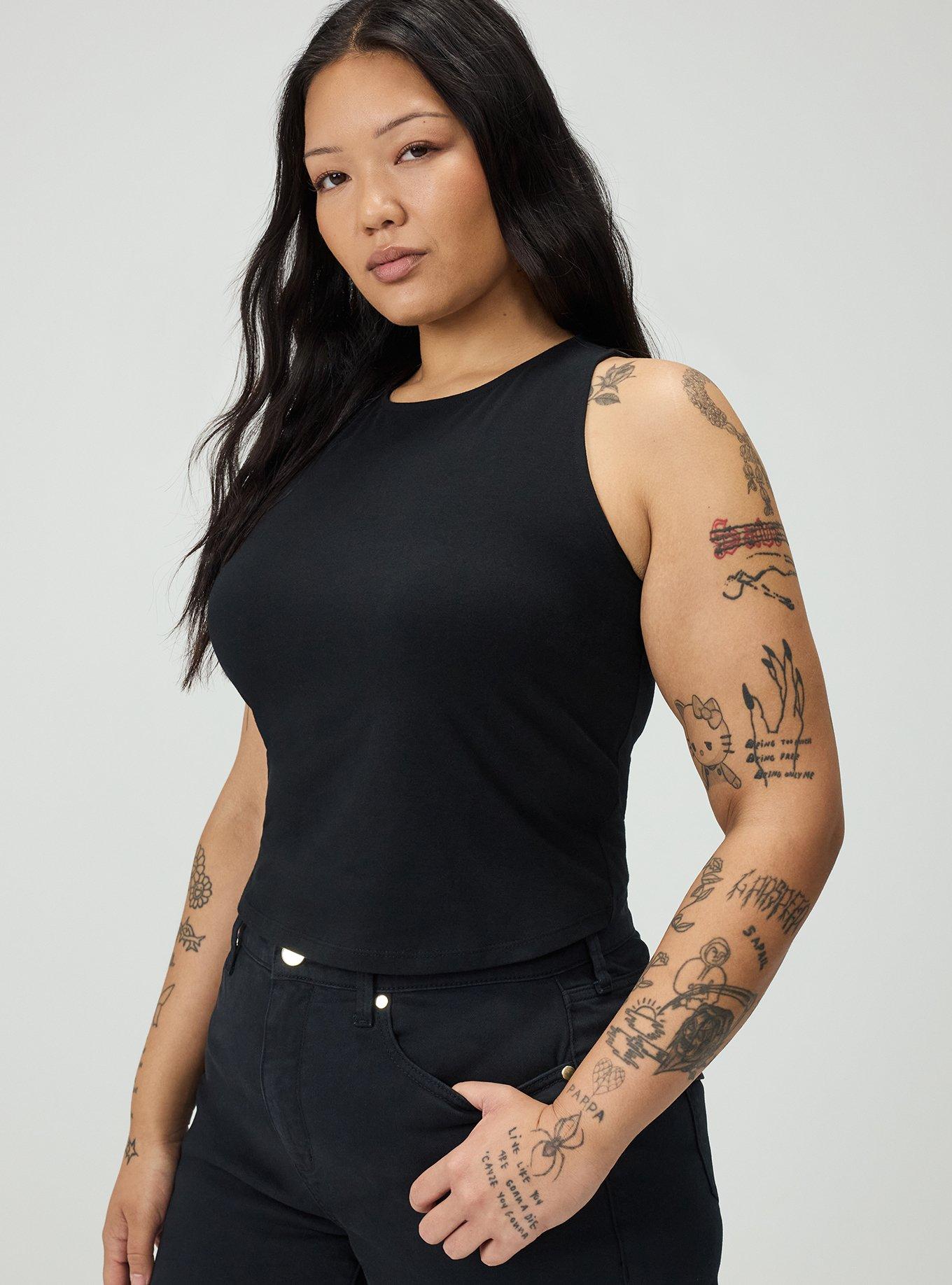 Foxy High Neck Lace-Up Tank, DEEP BLACK, alternate