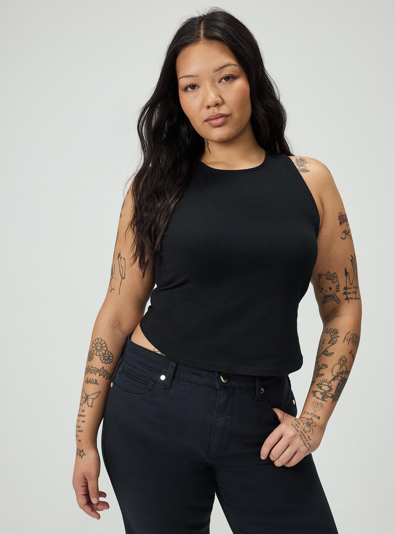 Foxy High Neck Lace-Up Tank, DEEP BLACK, hi-res