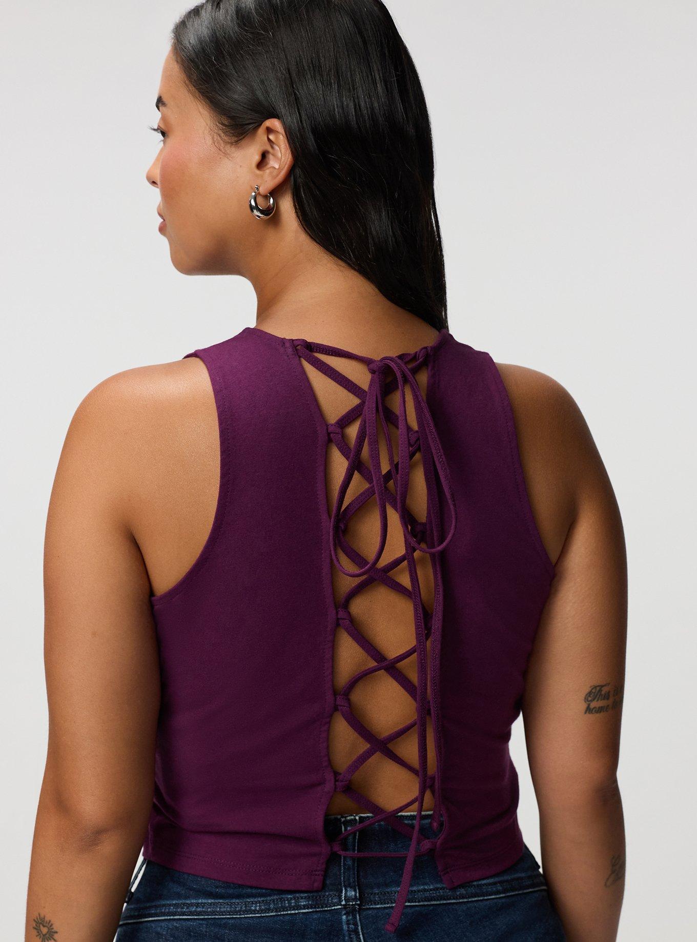 Foxy High Neck Lace-Up Tank, WINTER BLOOM, alternate