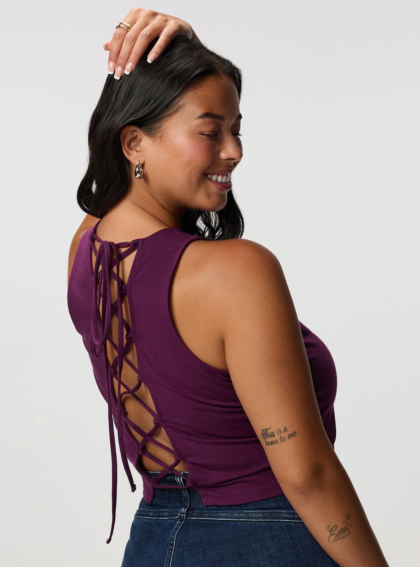 Foxy High Neck Lace-Up Tank, WINTER BLOOM, hi-res